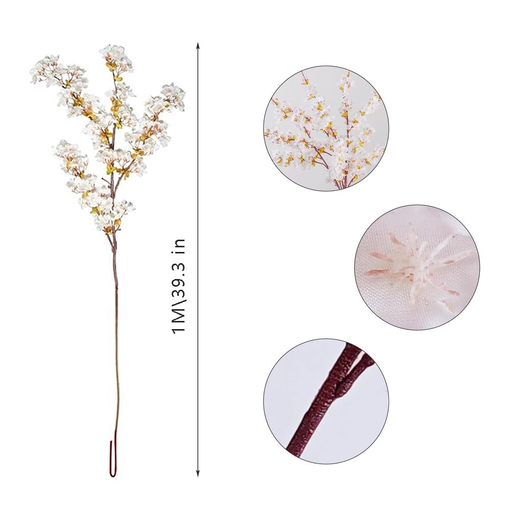 39.3 Inch White Cherry Blossom Branches Fake Cherry Blossom Bouquets Long 3pc…