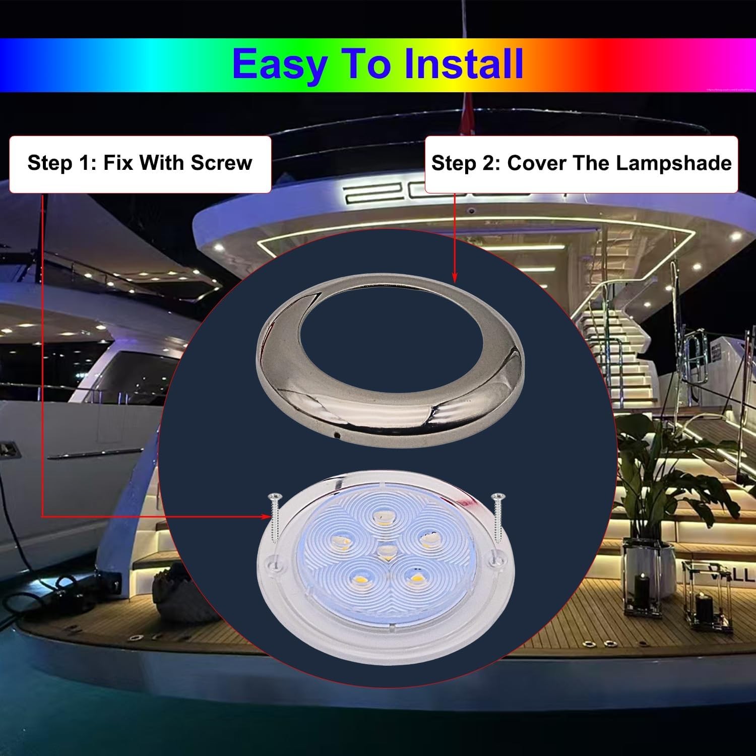 Marine Boat Courtesy Lights, 3 Inch RGBW LED Cabin Light, IP67 Waterproof Stainl