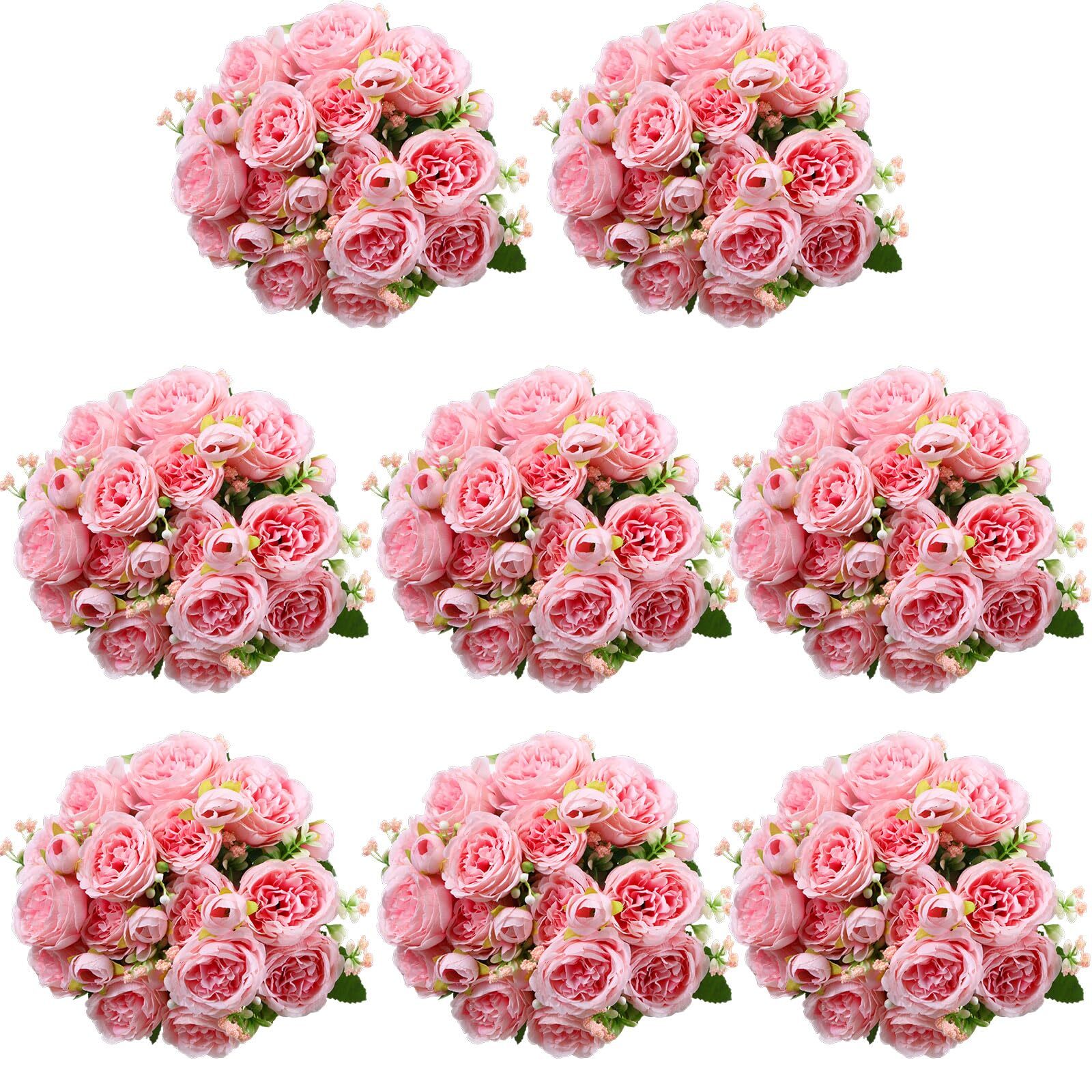 Pink Artificial Peonies 8 Bundles Silk Flowers Faux Peony Bouquet Bulk
