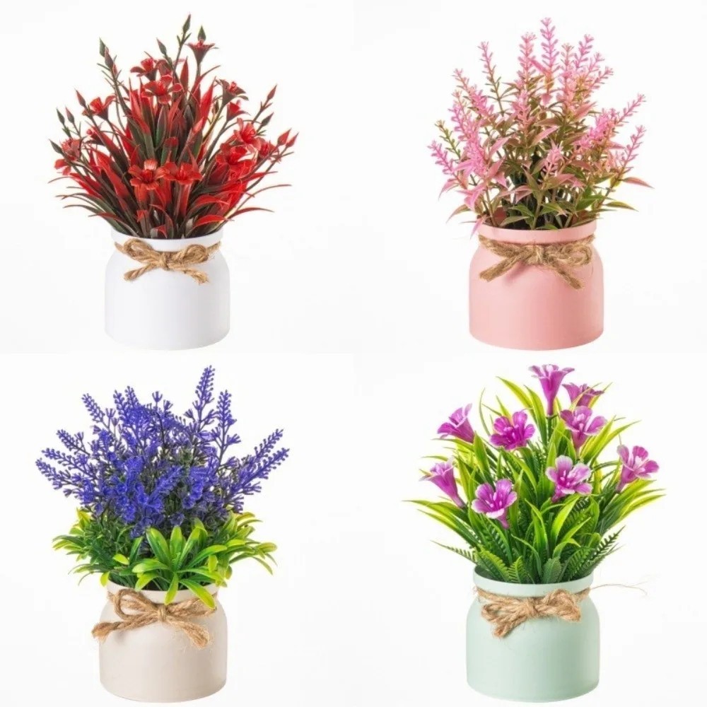 Mini Artificial Potted Plant Fake Evergreen Bonsai Table Home Office Garden