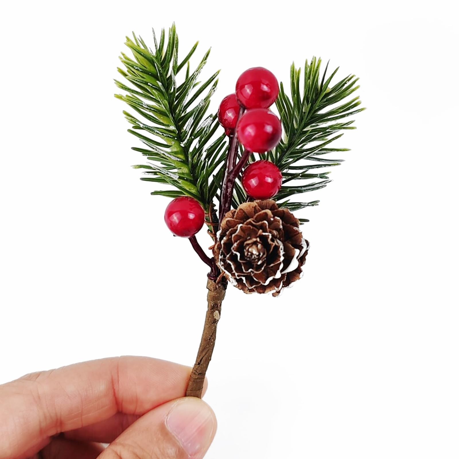 20PCS 4.5inch Red Berry Stems Pine Branches Evergreen Berries Décor Artificia…