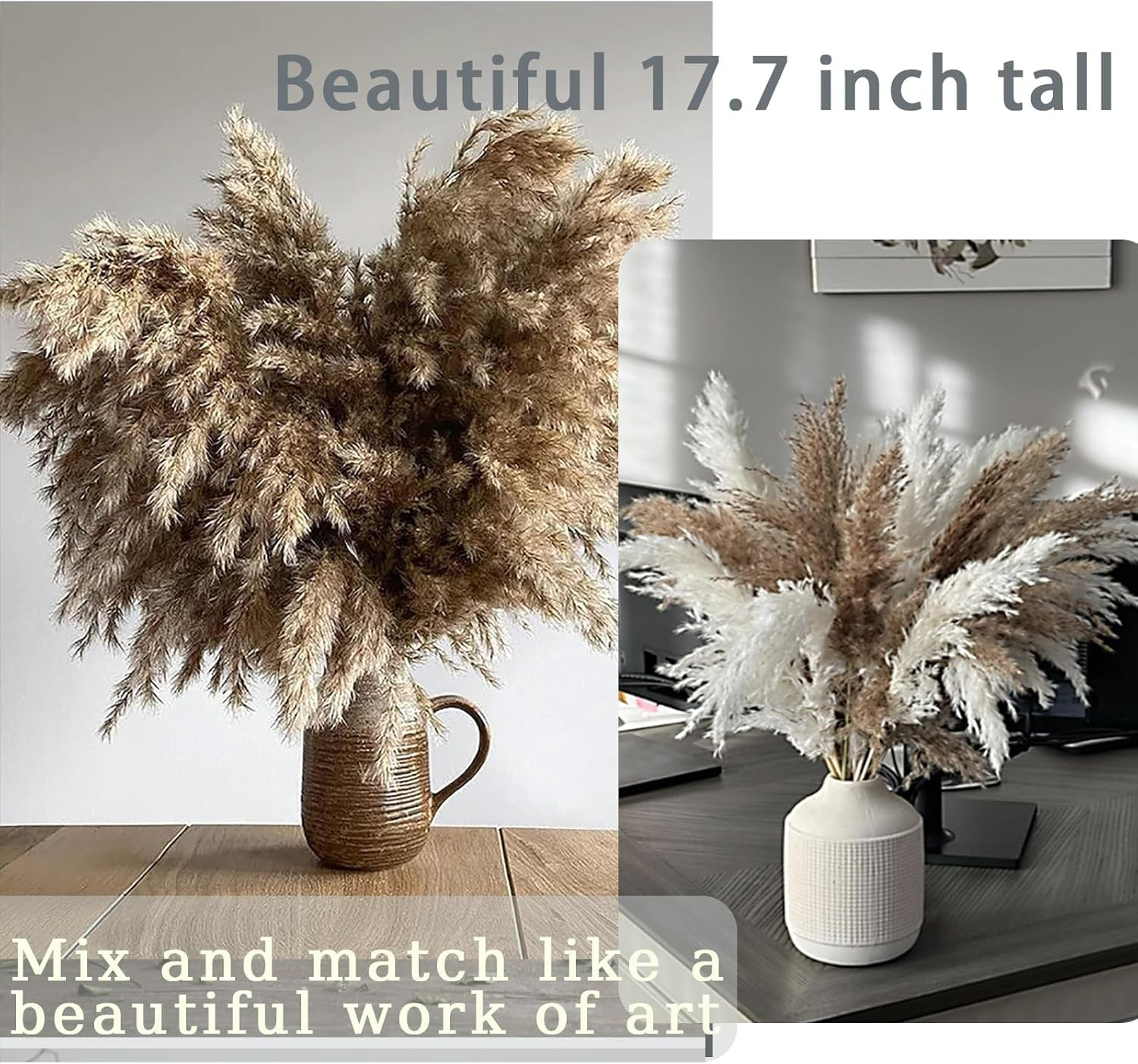 17 Inch 20 Stems Natural Pampas Grass Decor – Tall Fluffy Pompas Grass for Floor