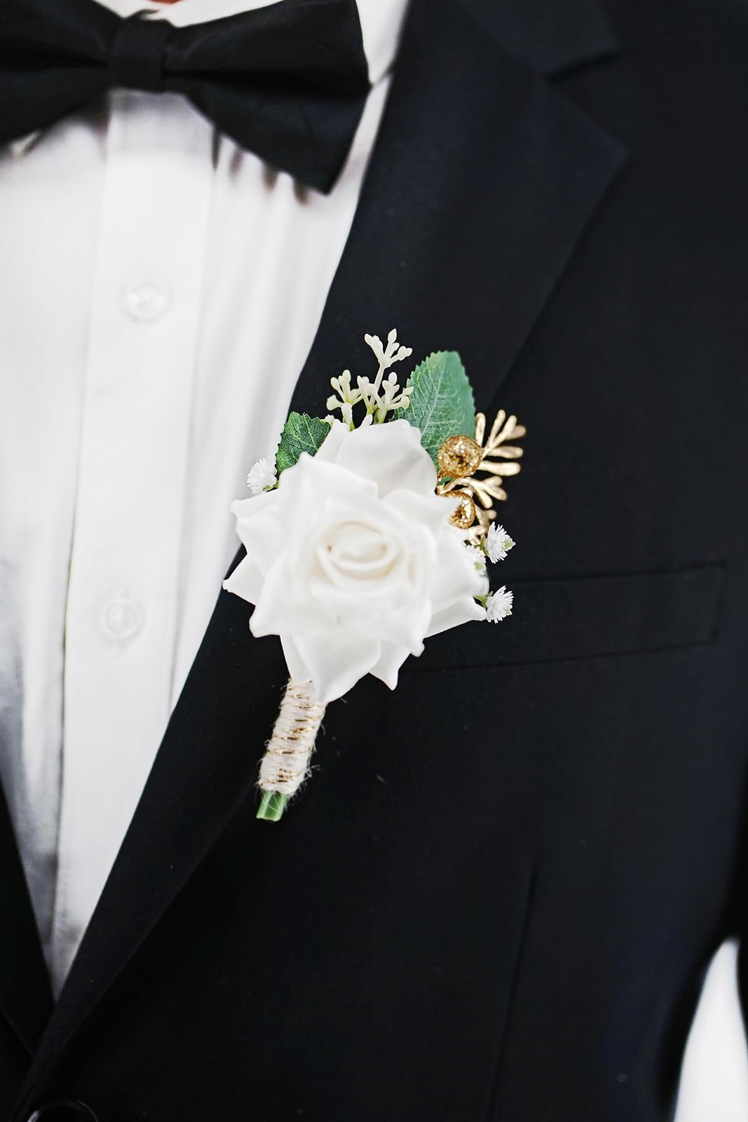 Ivory Rose Men Boutonniere For Wedding Groom Groomsmen Artificial 1 PCS
