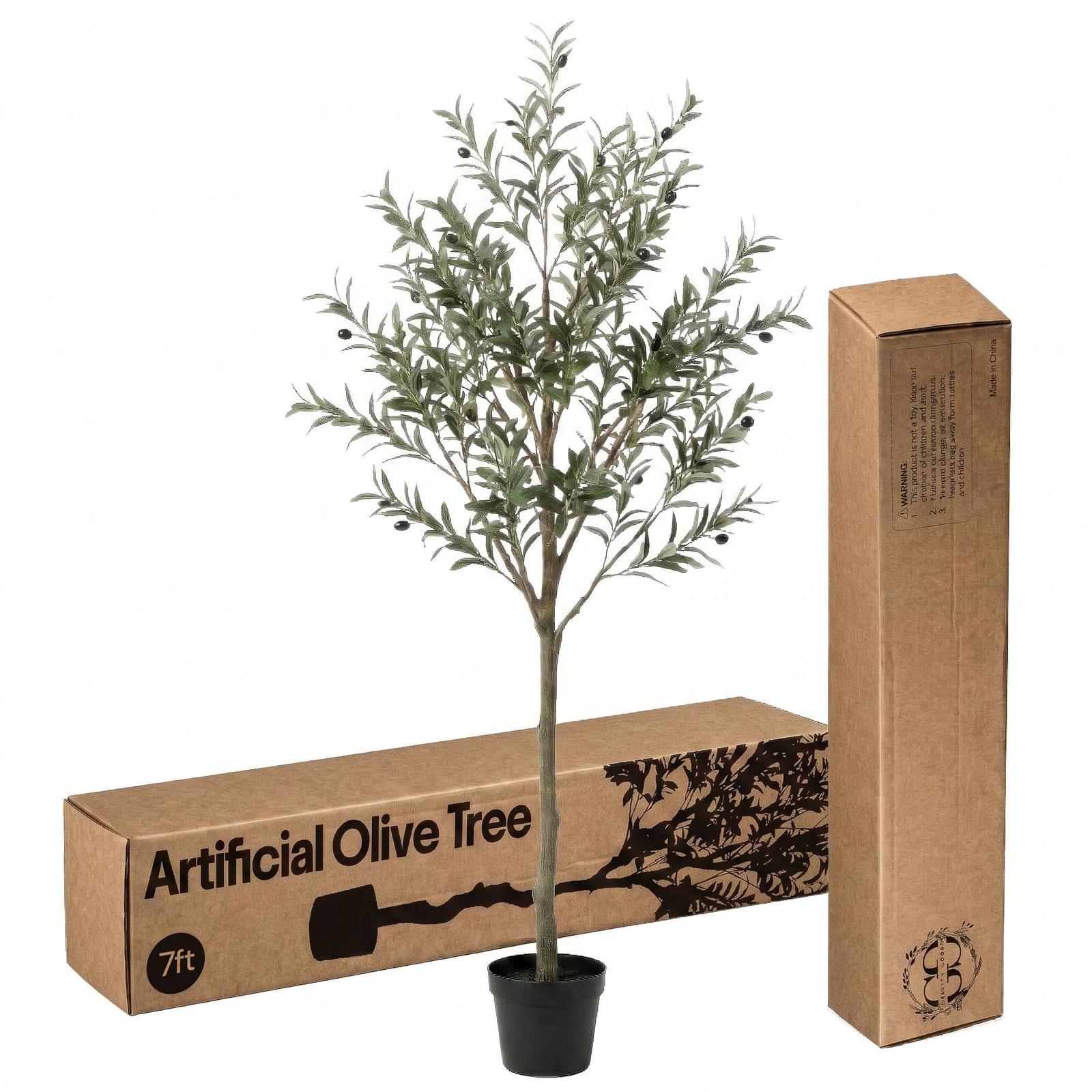 Goods 7ft Artificial Olive Tree, Faux Olive Tree Plants, Fake Potted Olive Si…
