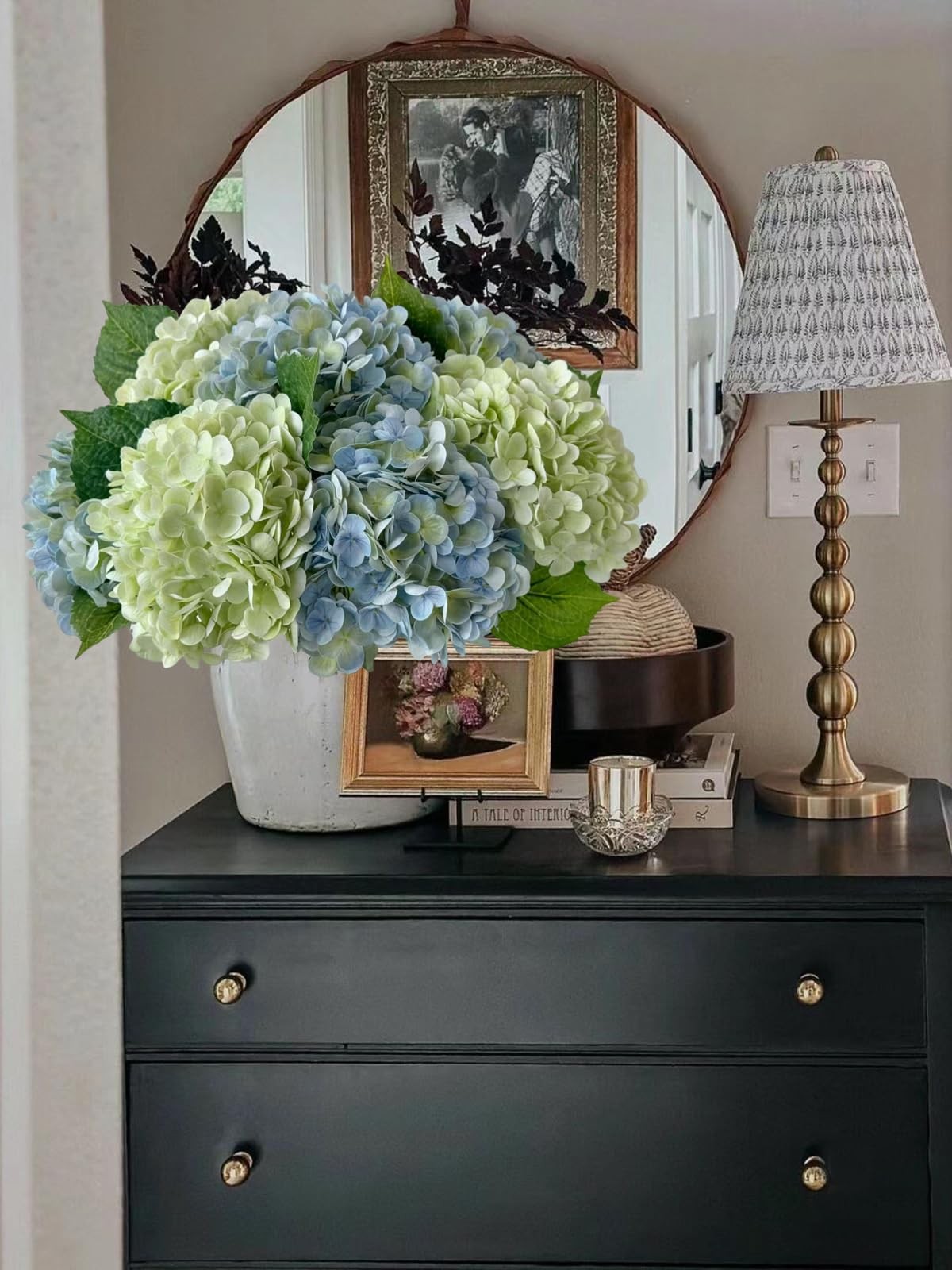 4Pcs Light Blue-Green Real Touch Hydrangea Artificial Flowers 21” Faux Latex…