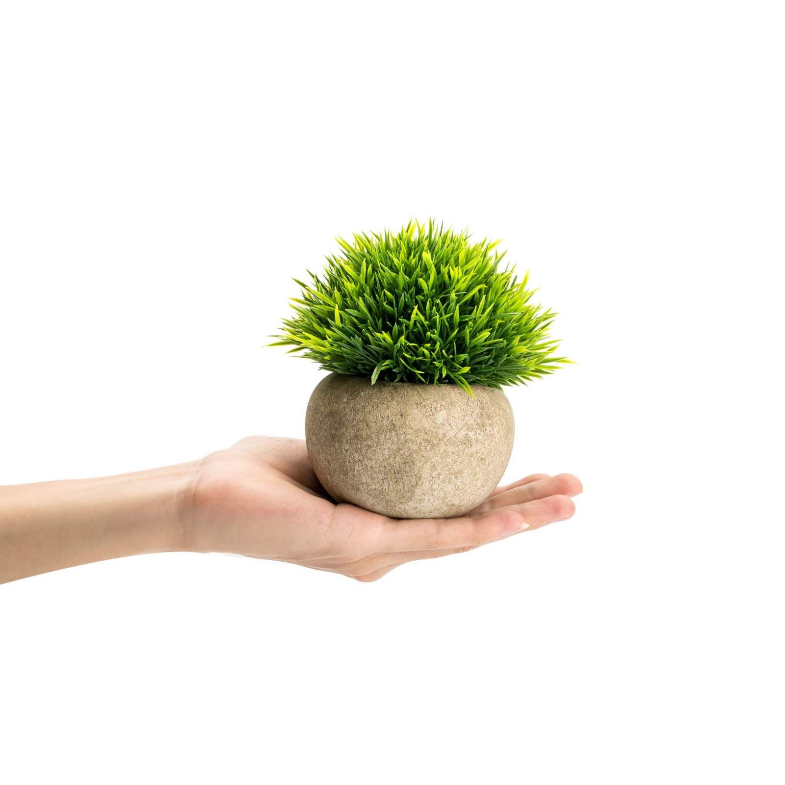 Small Fake Artificial Greenery Grass Round Paper Mache Potted Plant 1 PCS