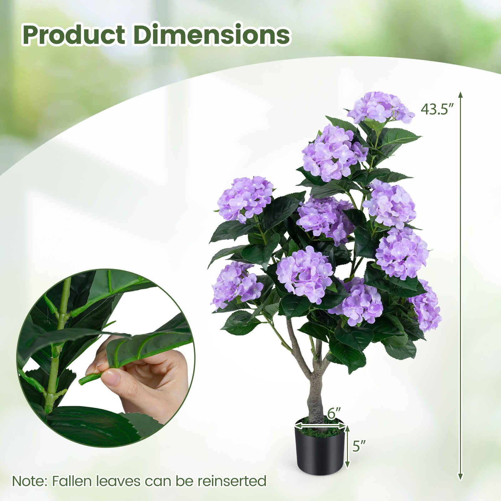 2-Pack Artificial Hydrangea Tree, 43.5″ Faux Flower Plants with 11 Blooms&Trunk