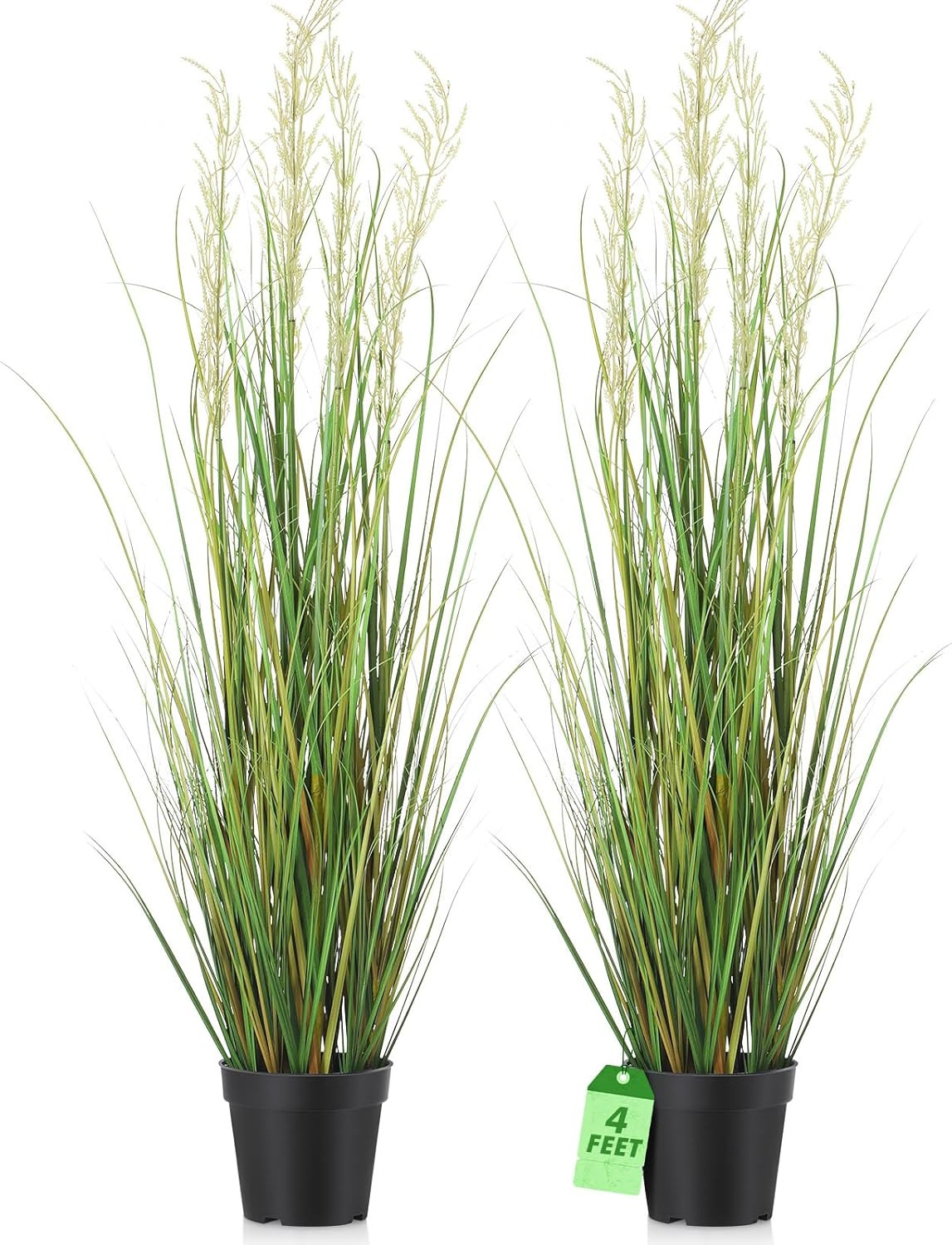 4 Ft Tall Faux Pampas Grass in Pot – 2 Pcs Artificial Greenery Decor