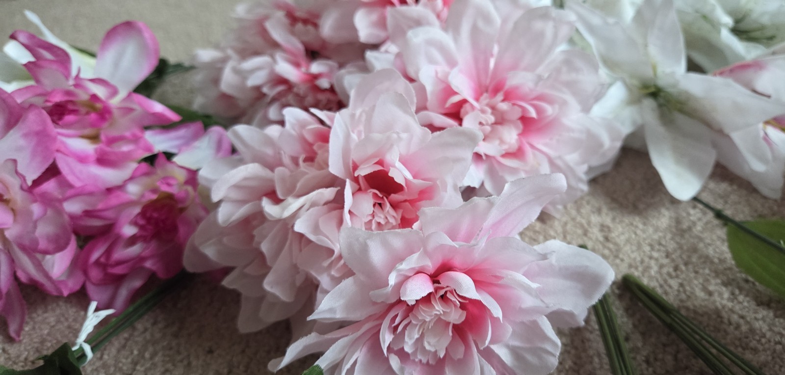 Colorful Fake Flowers Bunches- Lot Of Various Flower Types, Colors 18 Bunches