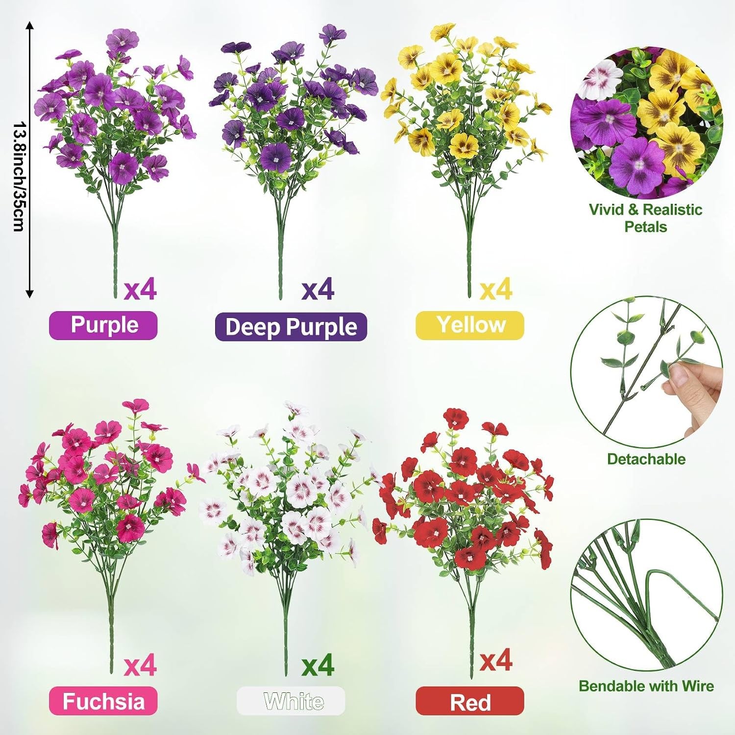 24 Bundles Artificial Flowers for Outdoors Decoration, Multicolor | Fake silk fl