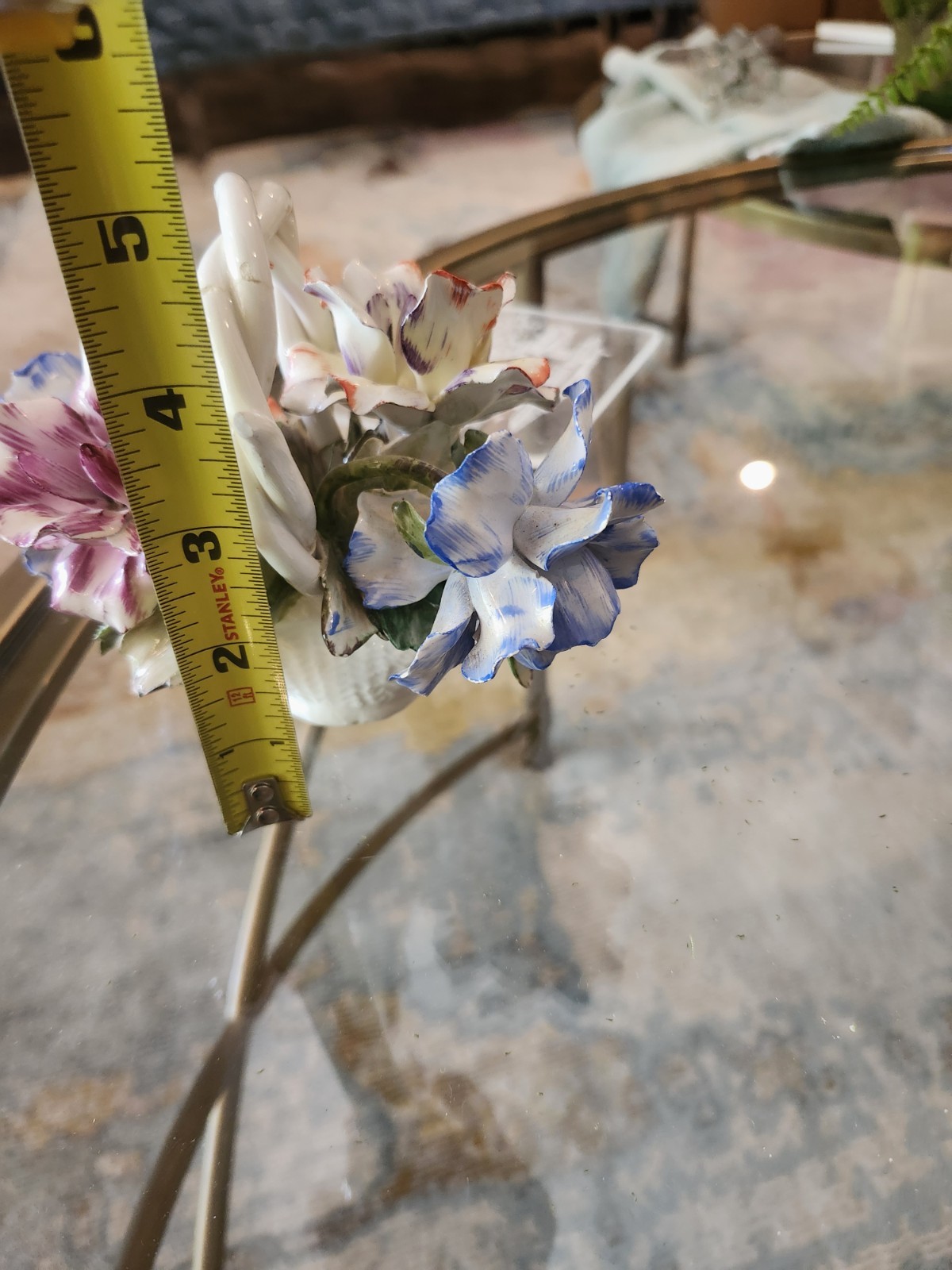 Capodimonte Porcelain Multicolor Floral Basket Arrangement Centerpiece 6 in