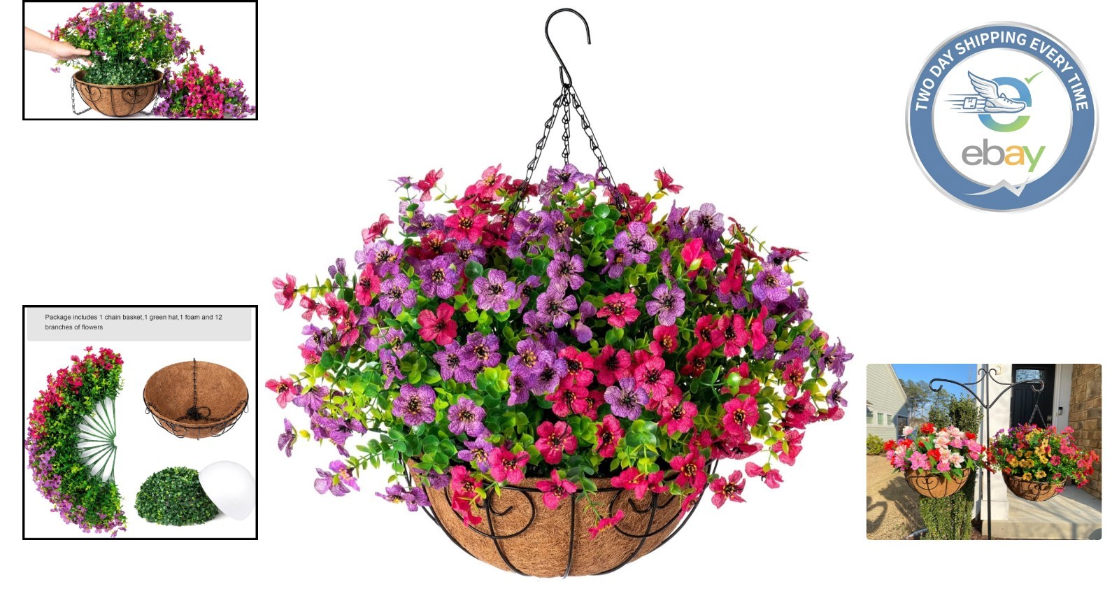 Stylish UV Resistant Faux Daisy Eucalyptus Hanging Basket for Outdoor Elegance