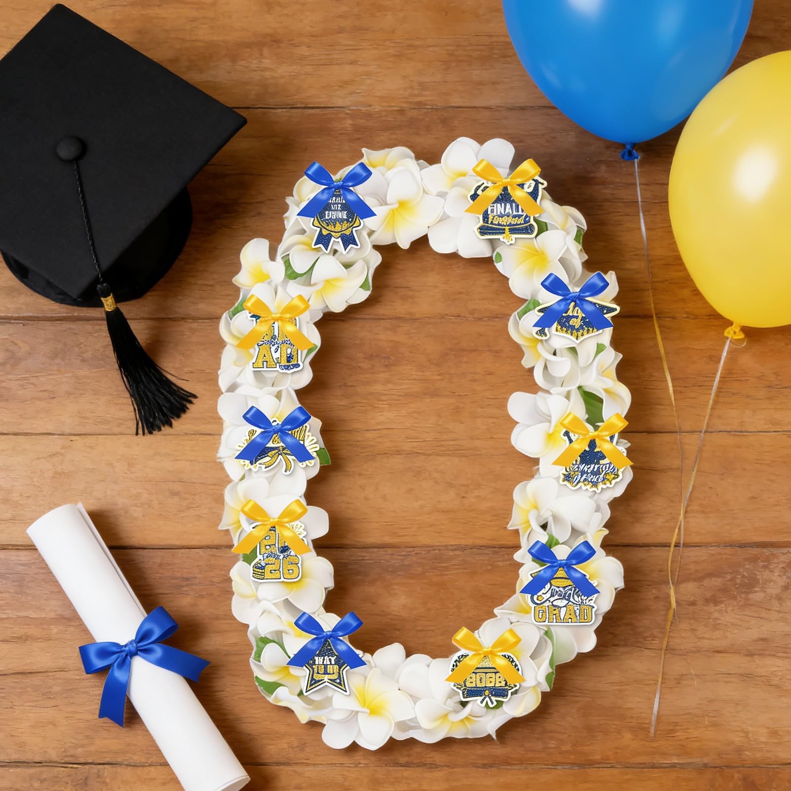 Hawaiian Leis for Graduation 2026, Artificial Plumeria Flower Wreath with Blu…