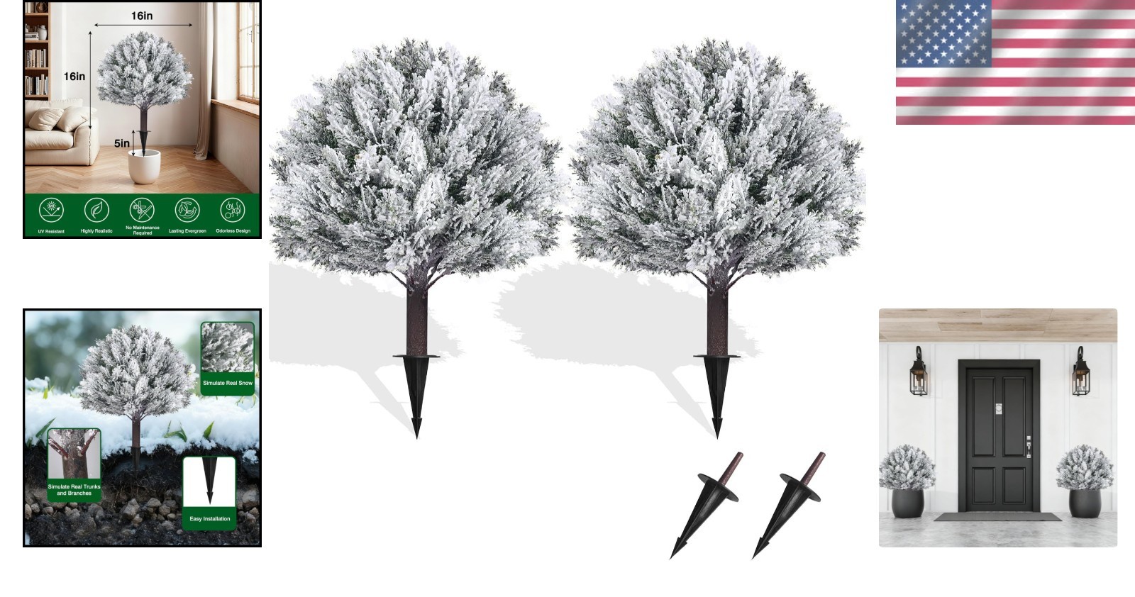 21in Snow Flocked Cypress Topiary Trees – Perfect for Any Indoor/Outdoor Setting