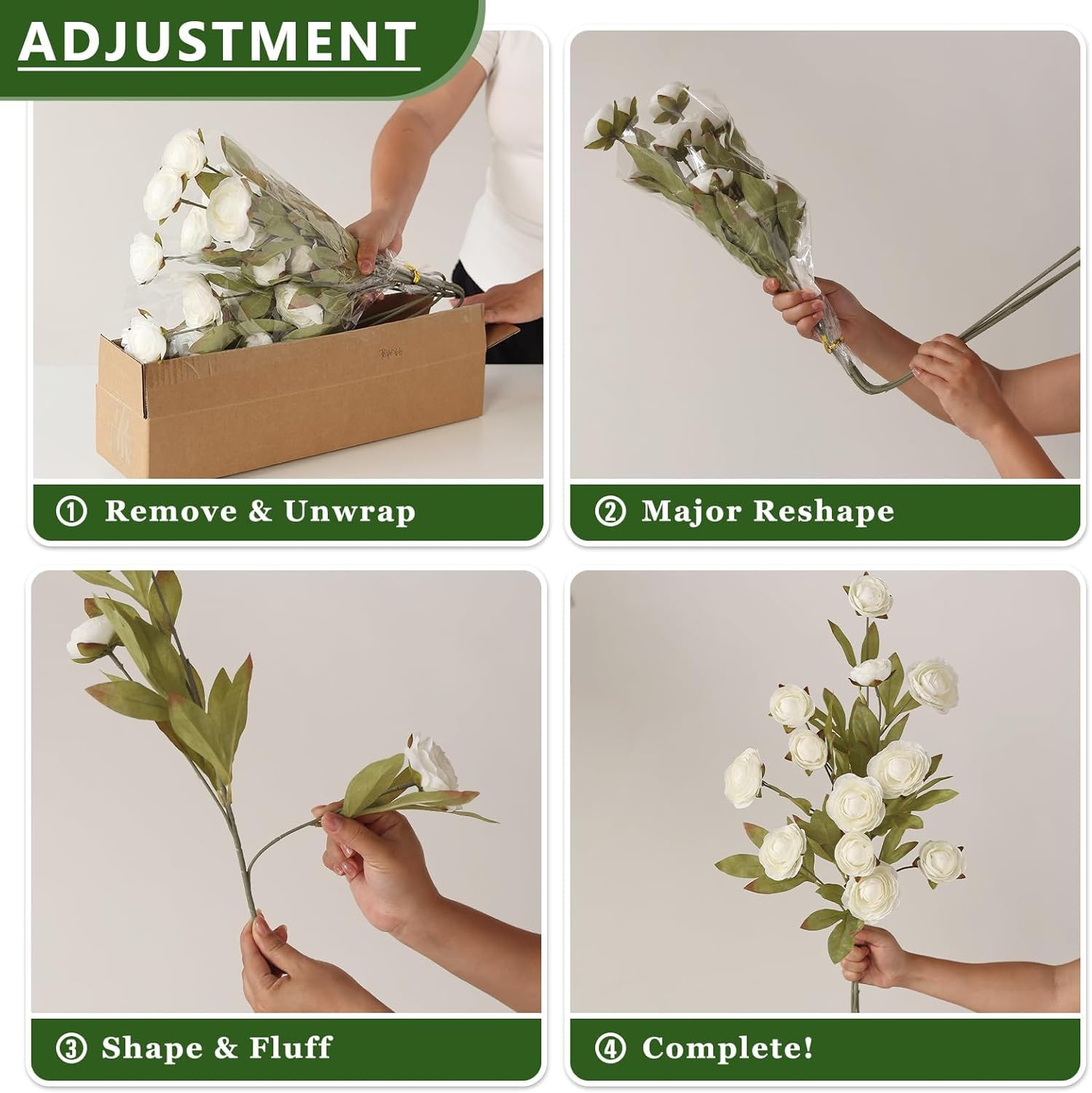 6 PCS Realistic Cream Ranunculus Stems for Home Decor & Centerpieces