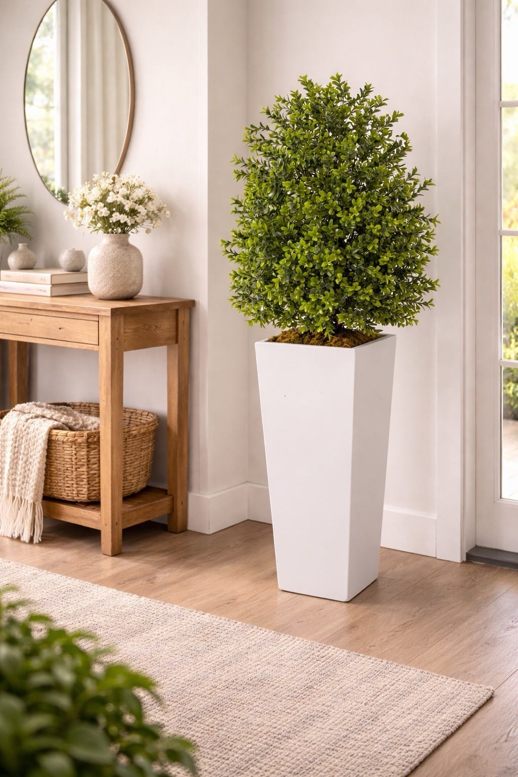 33” Artificial Boxwood Tree Houseplant in White Planter, Floral Decor