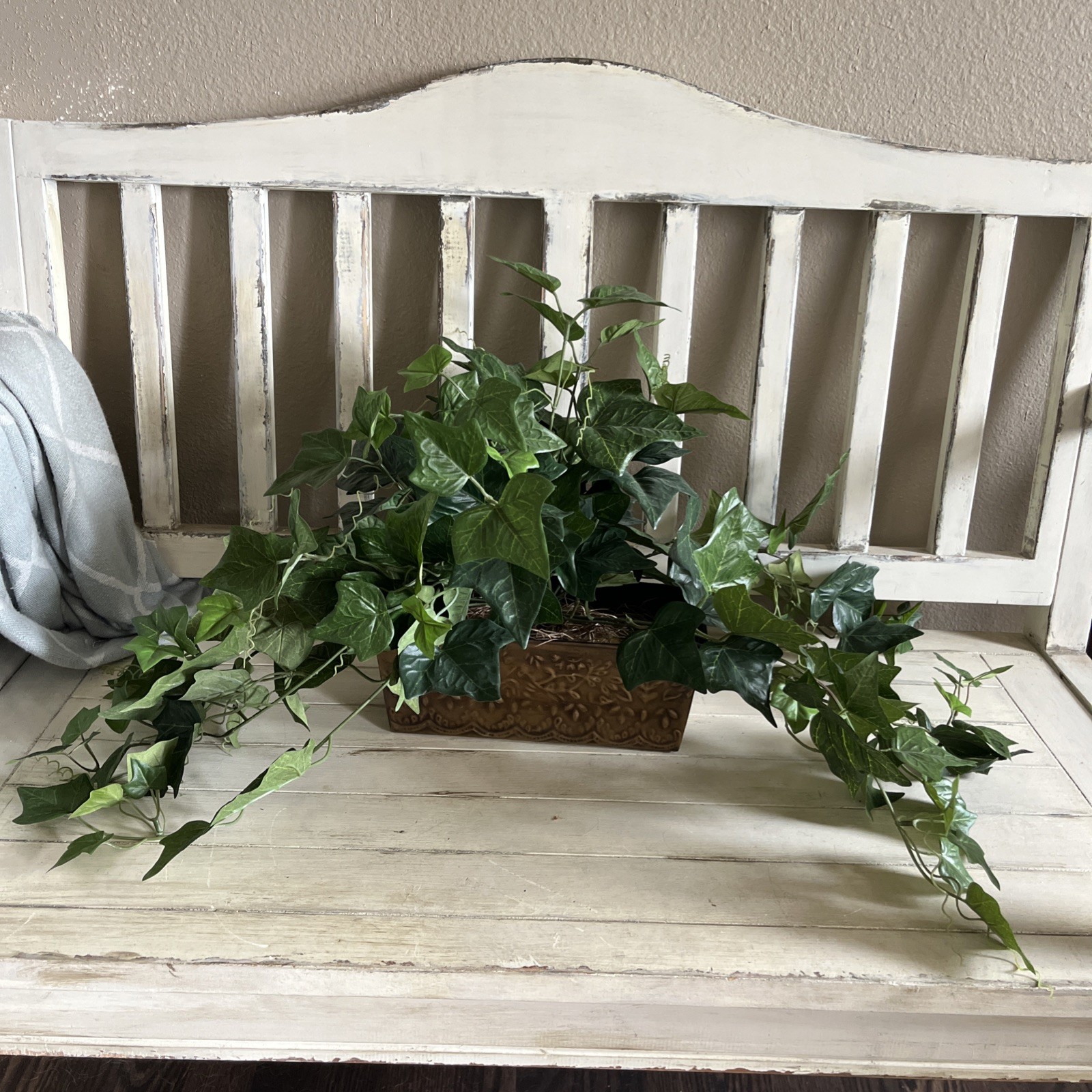 Faux Ivy In Metal Container 10”W x4”Dx4”H Container W/ Plant 14”H x30”W