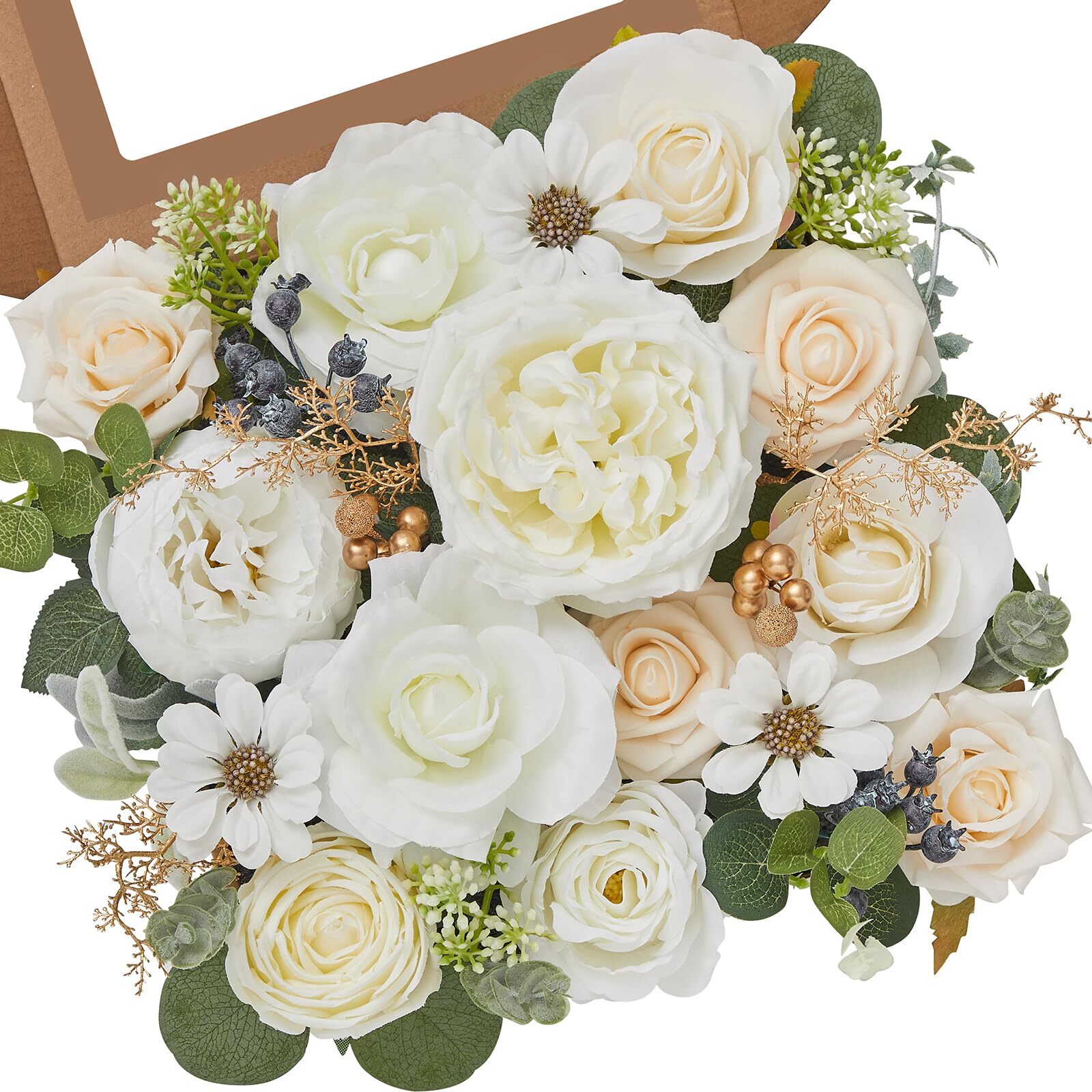 White Wedding Flowers Silk Roses Peonies Real Touch Cake Decoration DIY