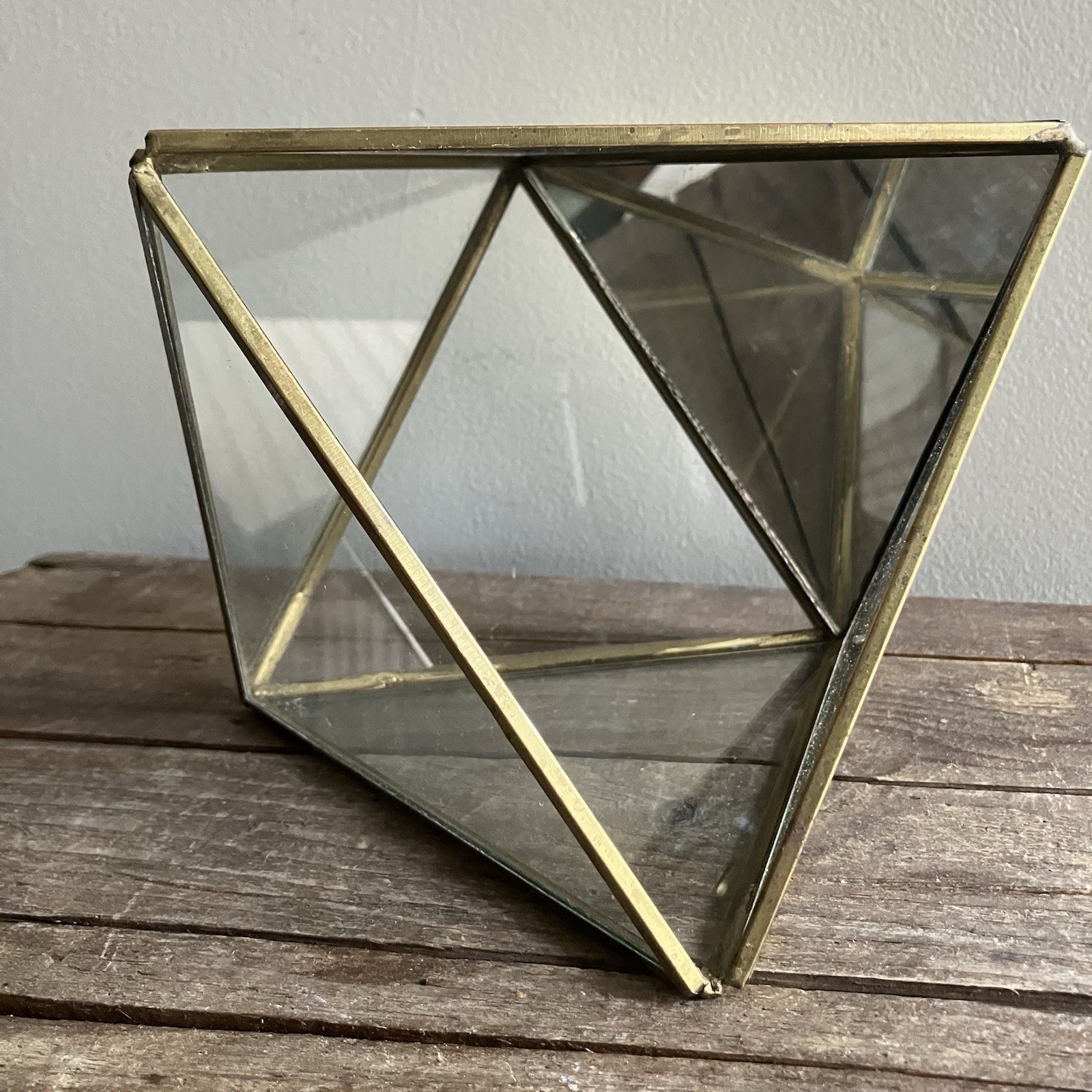 Gold Metal Mirror Glass Geometric Succulent Terrarium 6” India