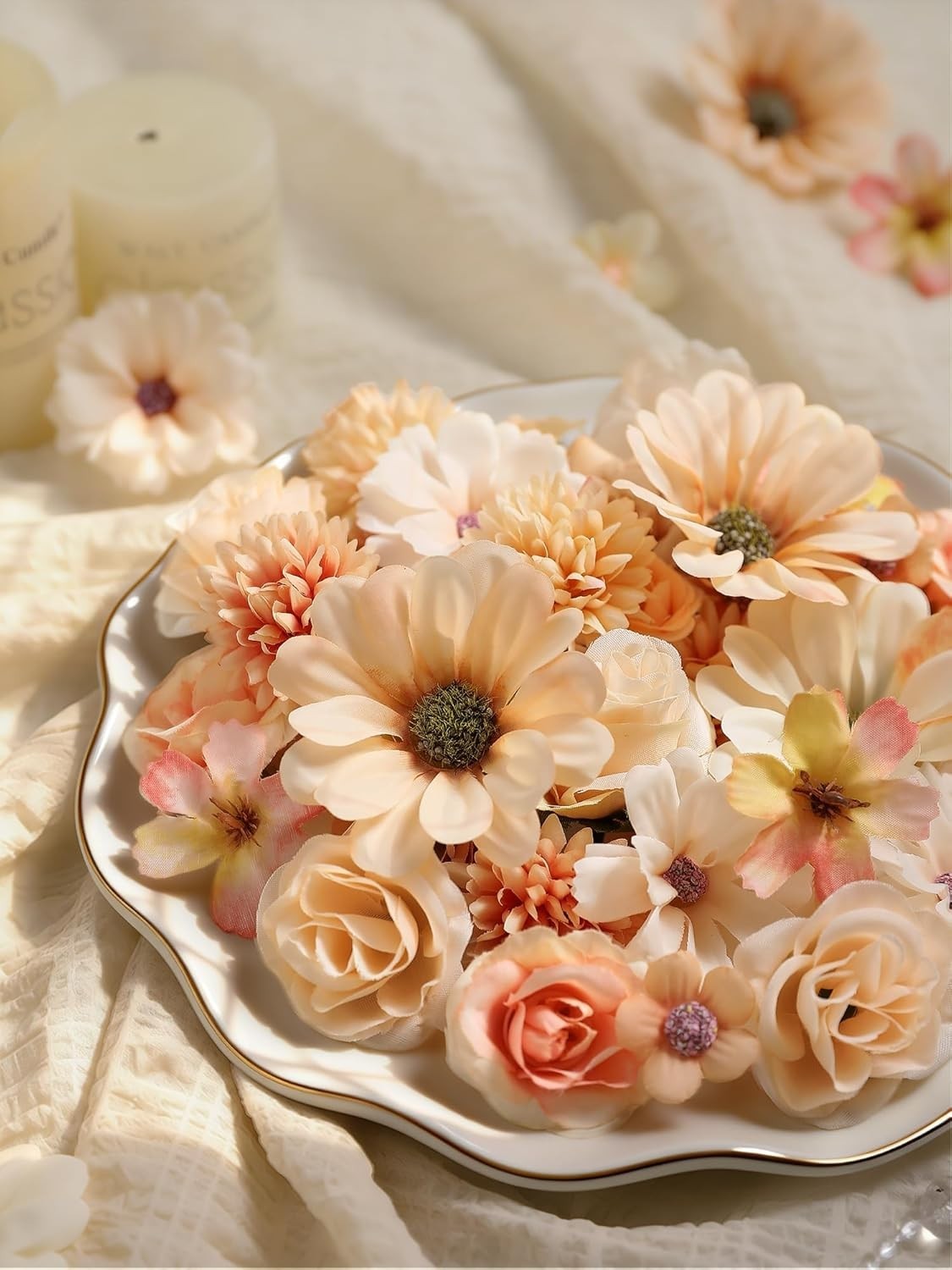 Mini Artificial Flowers for Crafts, 90 Pcs Nude Color Silk Fake Flowers Assor…