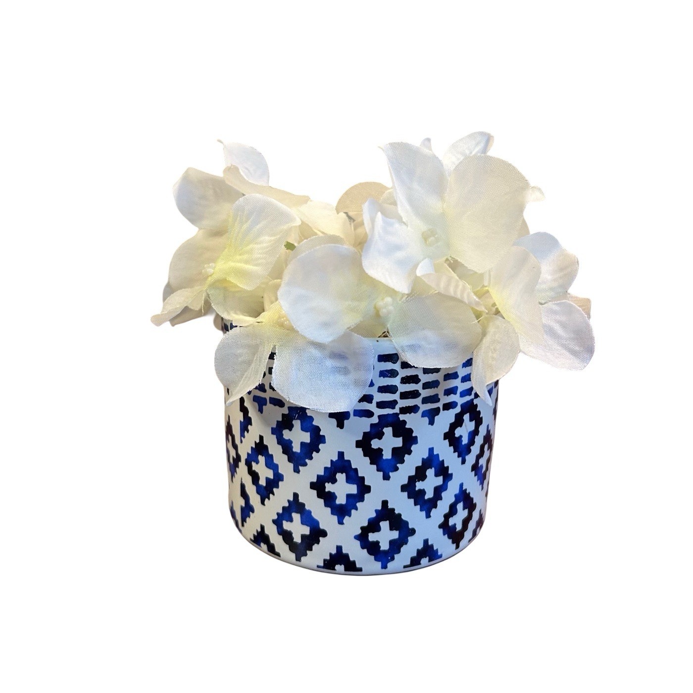 Floral Hydrangea Arrangement Bouquet Botanical Aztec Ceramic Pot 5”