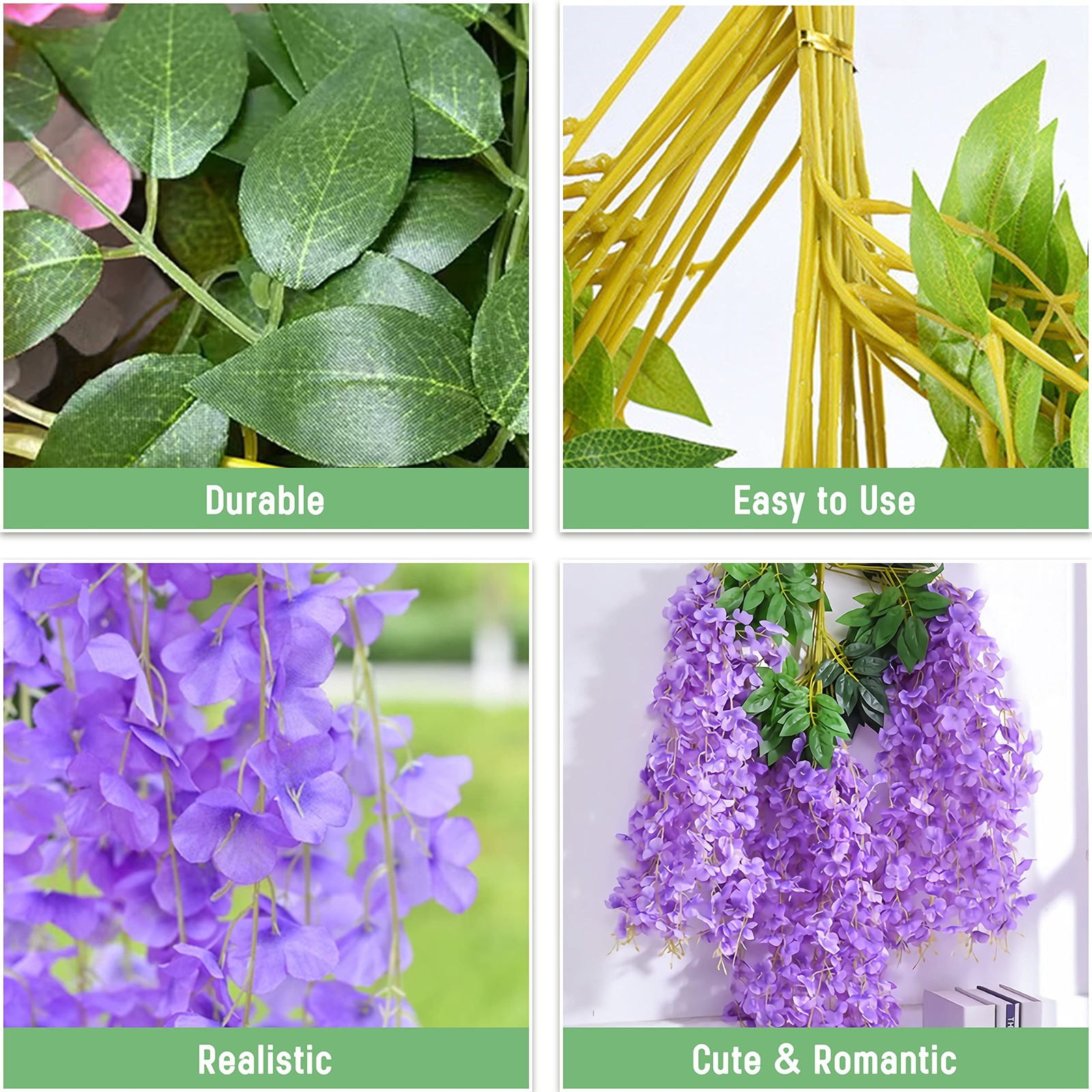 10Pcs Purple Fake Wisteria Hanging Flowers, 3.6Ft/Pcs Artificial Wisteria Gar…