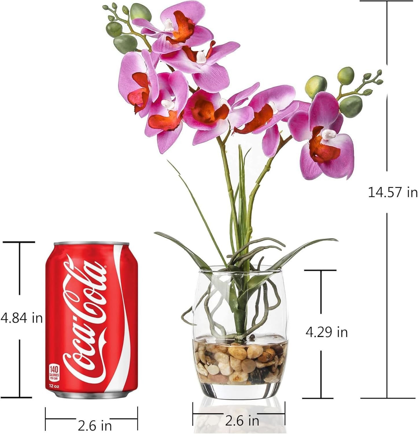 Purple Artificial Orchid in Glass Vase, 14.5-Inch Home & Office Decor