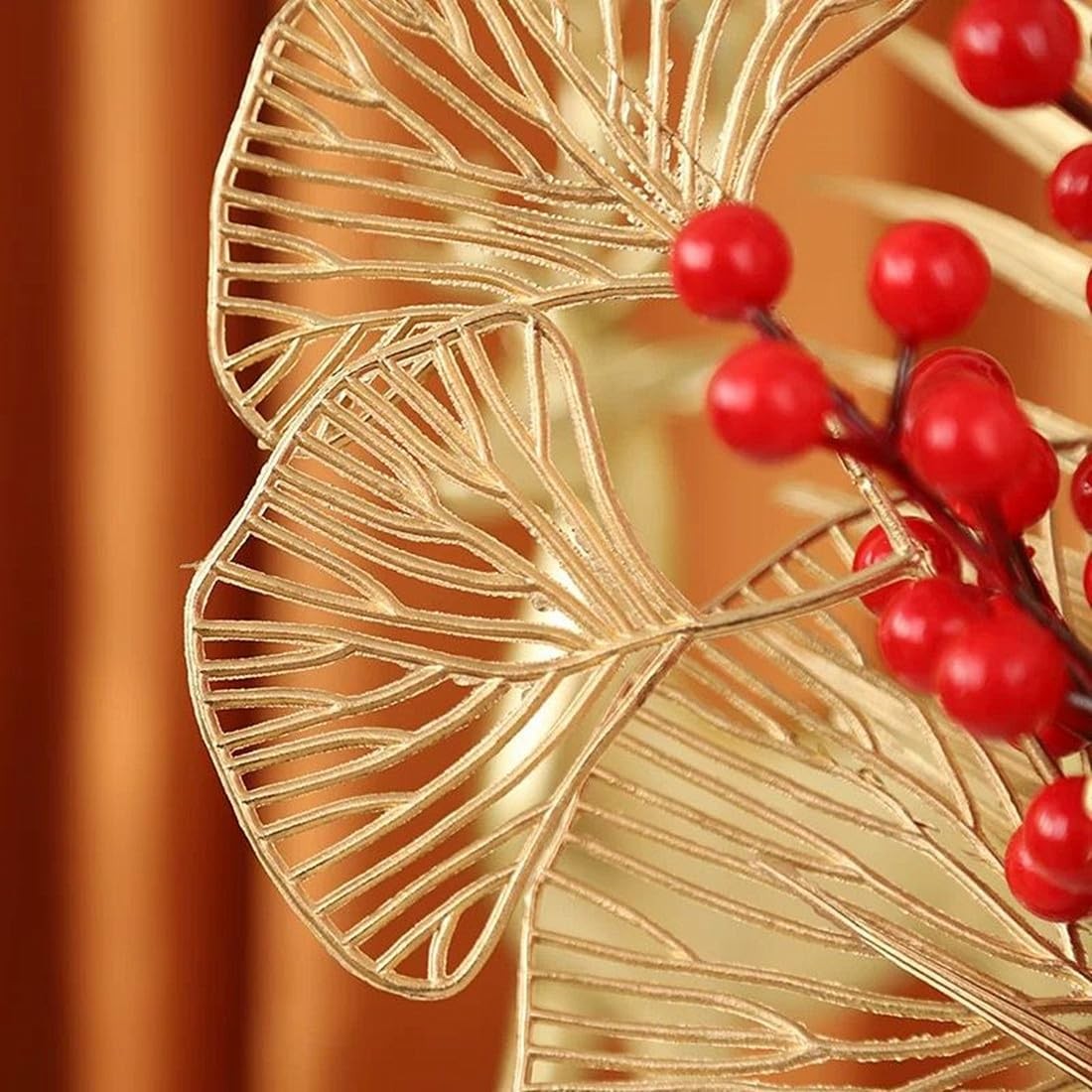 Artificial Golden Ginkgo Leaf Stems for Christmas Decor, Fake Gold Apricot Le…