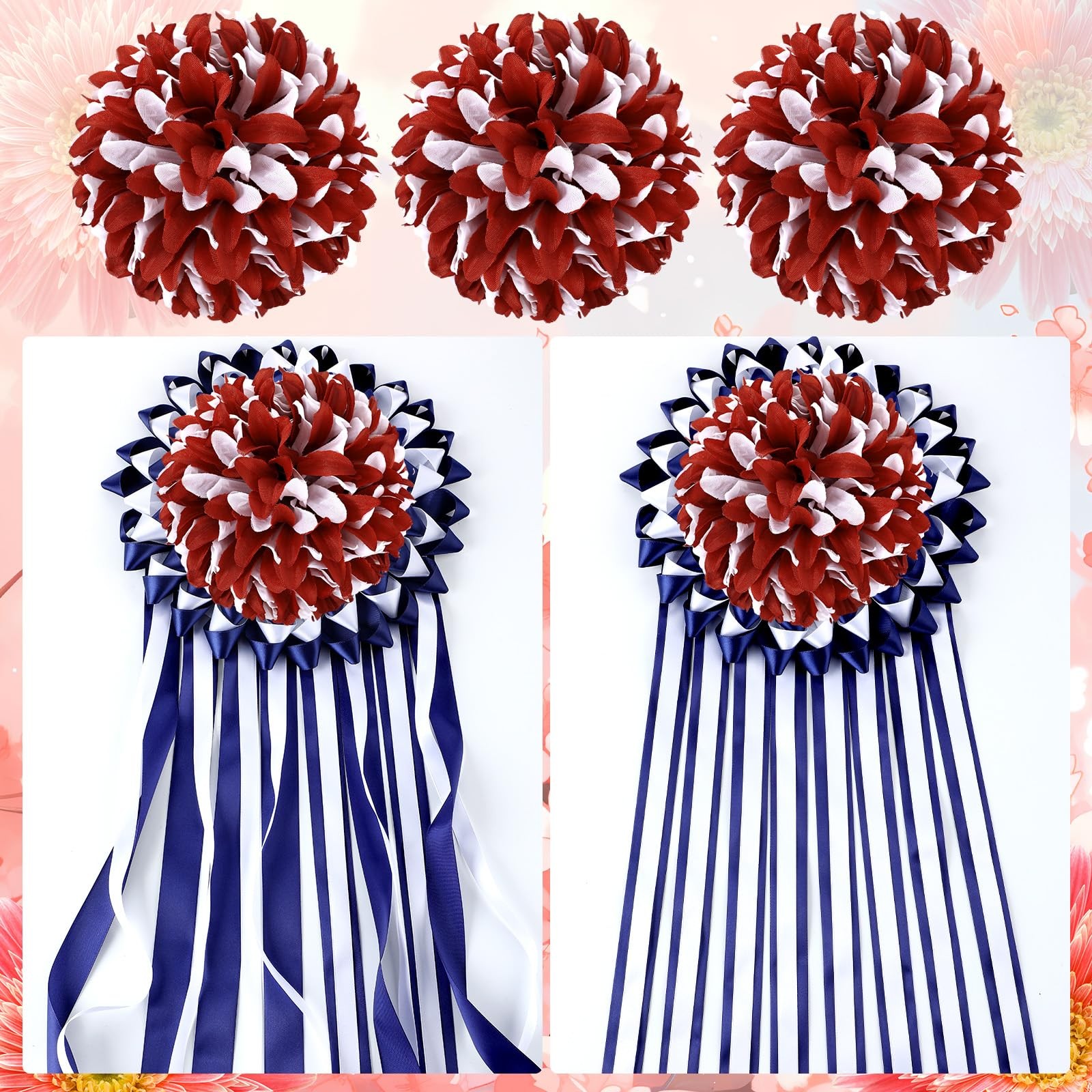 3 Pcs Red and White Homecoming Mum Flowers 6.5″ Silk Homecoming Mum Supplies …