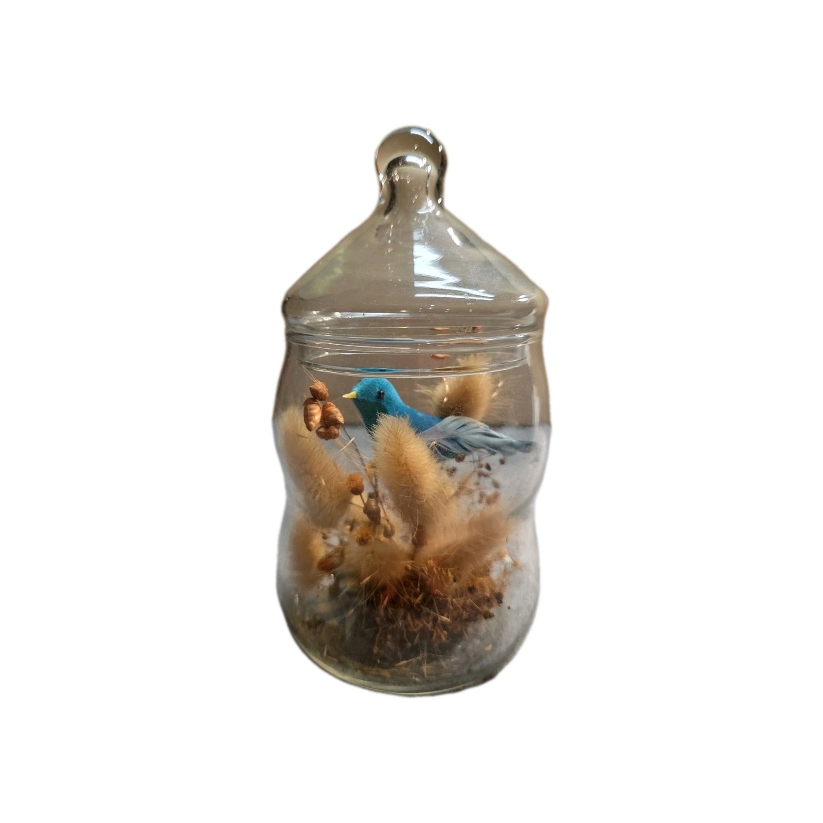 VTG Apothecary Jar Dried Floral Terrarium with Blue Bird