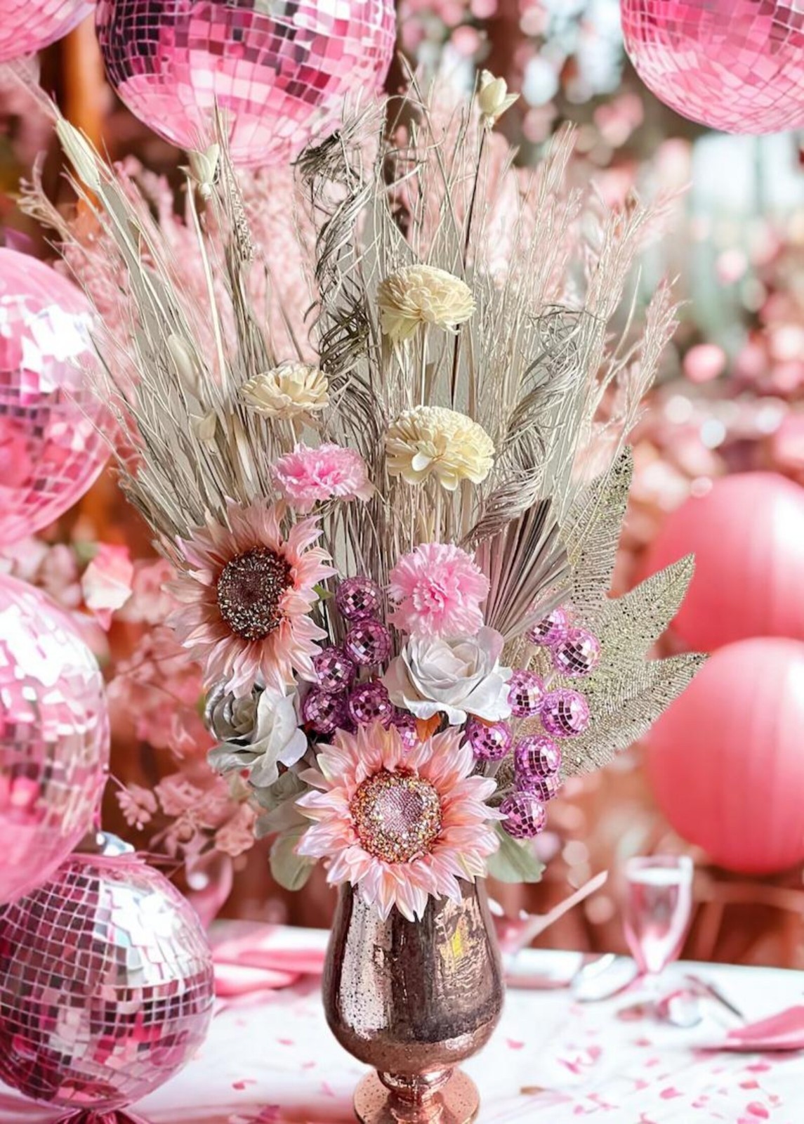 Pink Sunflower Centerpiece Chic Disco Living Dining Room Decor Bedroom Accent