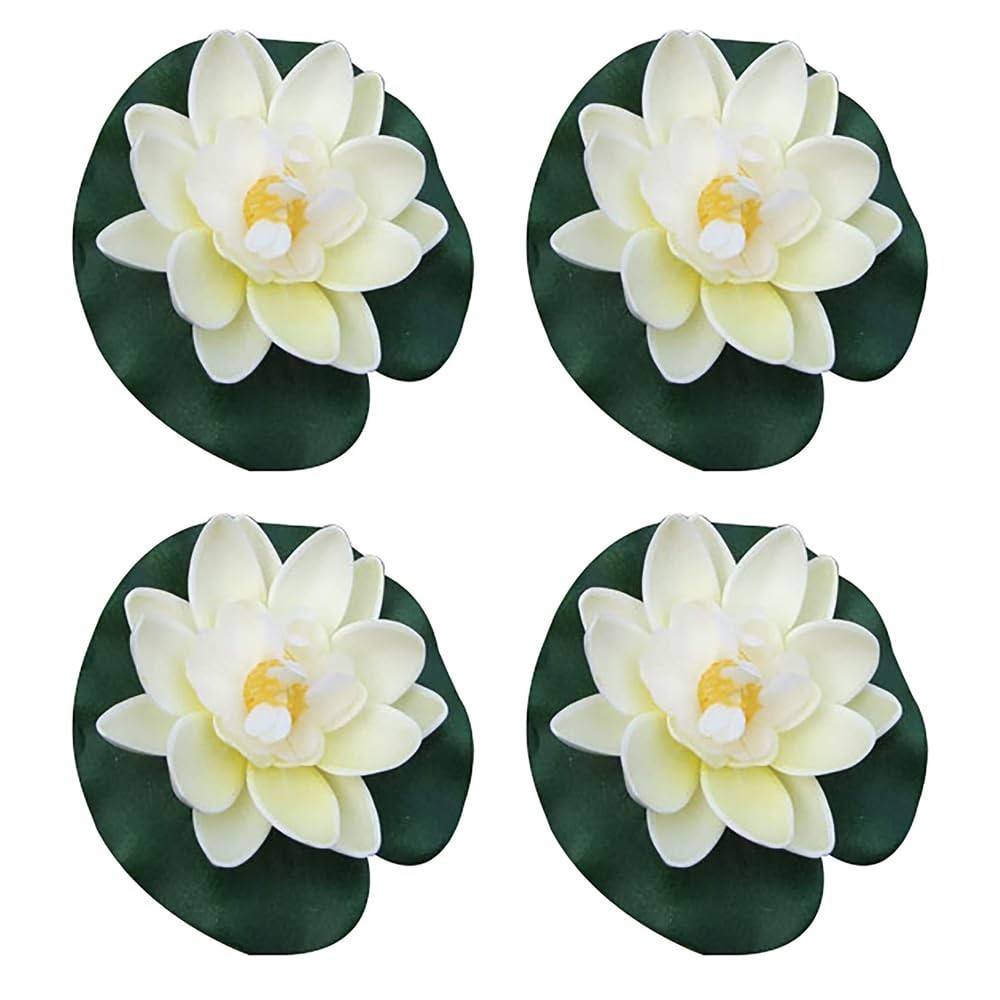 4 Pcs Artificial Floating Foam Lotus Flower with Water Lilys Pad Ornanments