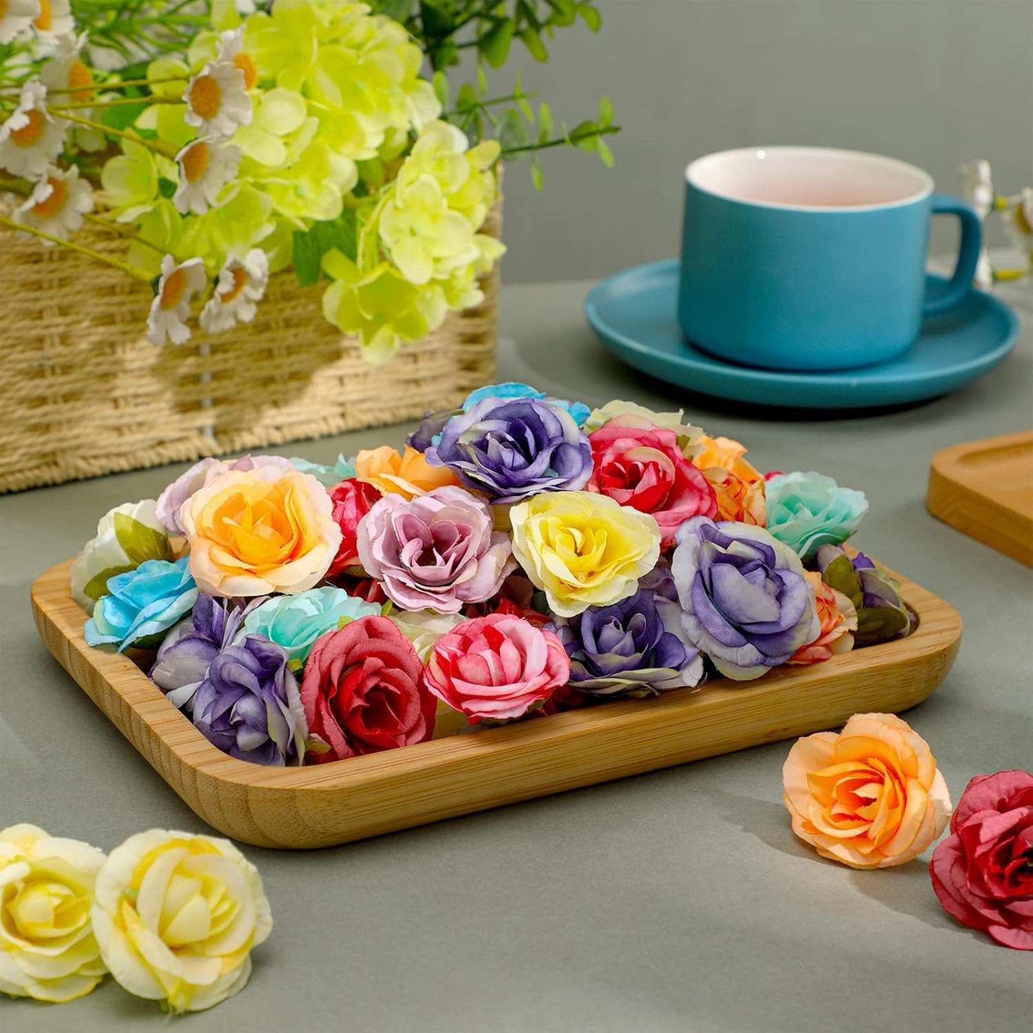 60 Pcs 1.6 Inch Artificial Flower Heads Bulk, Multicolor Silk Rose Fake Flowers