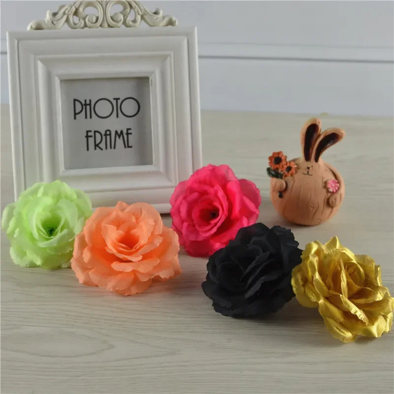 8cm Gold/Silver Artificial Rose Silk Flower Heads for DIY Decor