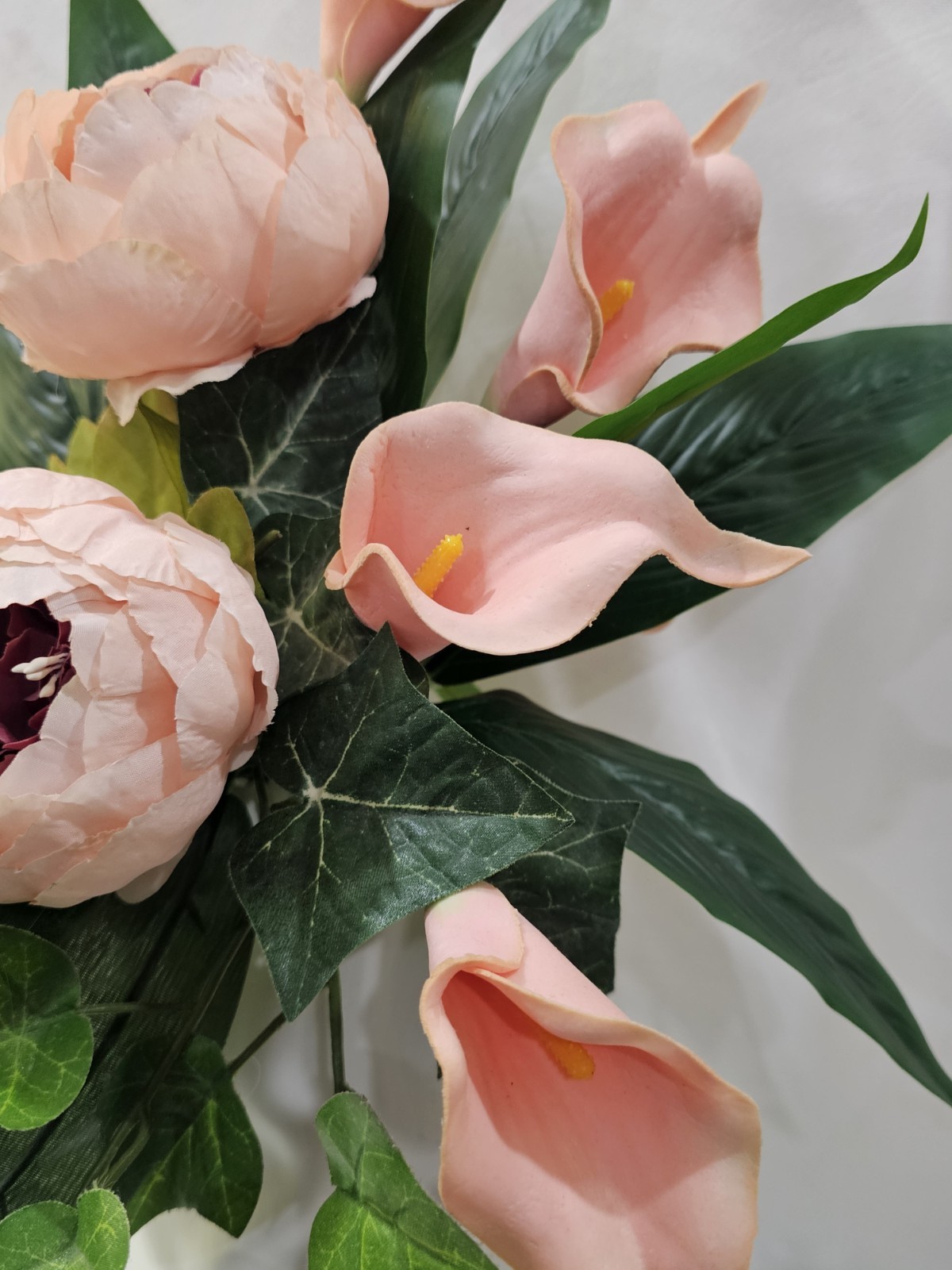 Simple beauty Artificial Peonies Calla with Rich Dark Greenery 17″ H x 15″ W