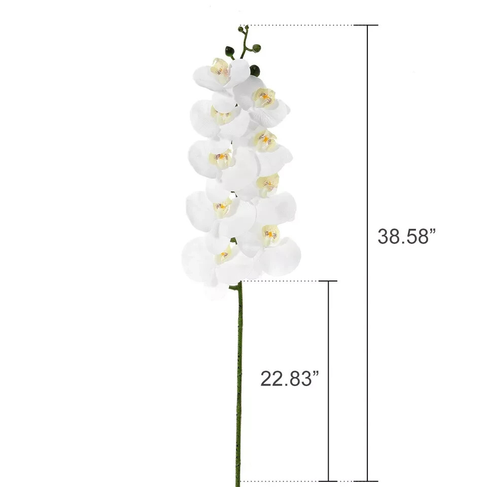FLOWERY 2 Pcs 38’’ Artificial Real Touch Orchids Flowers 9 Heads Latex White