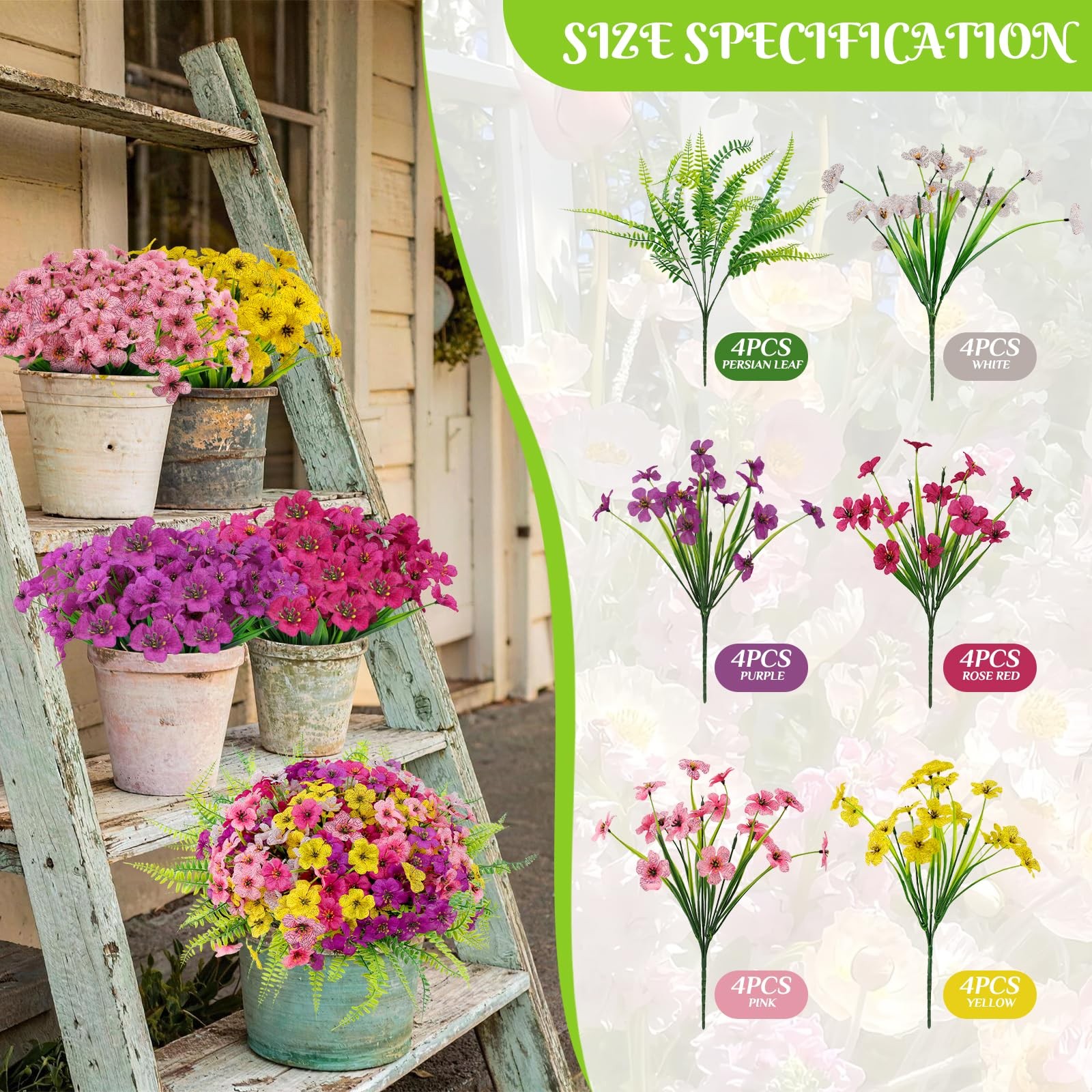 24 Bundles Artificial Flowers for Outdoor, UV Resistant Fake Flowers No Fade …