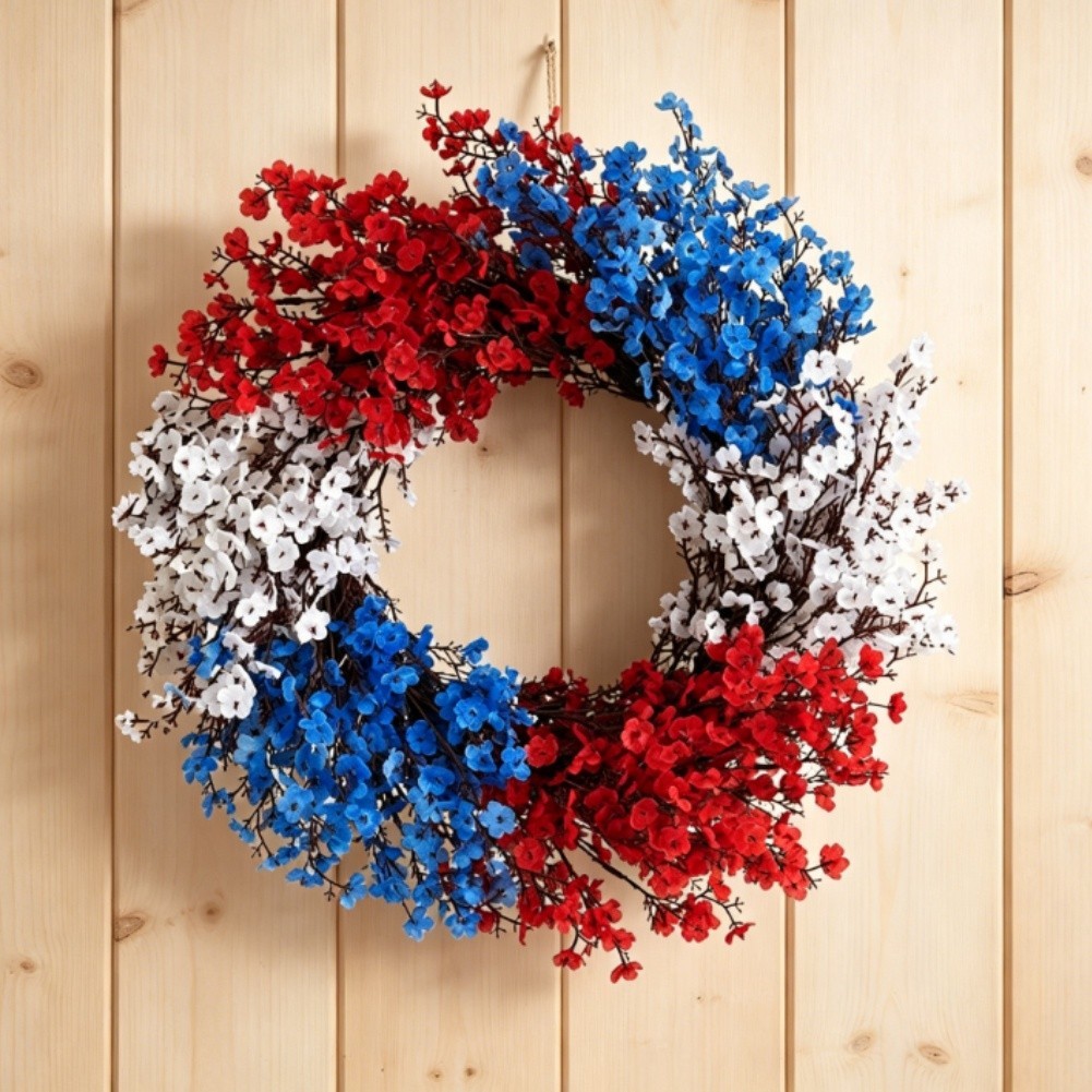 July 4th Silk Wreath Featuring Gypsophila for Wall or Door Hanging Use