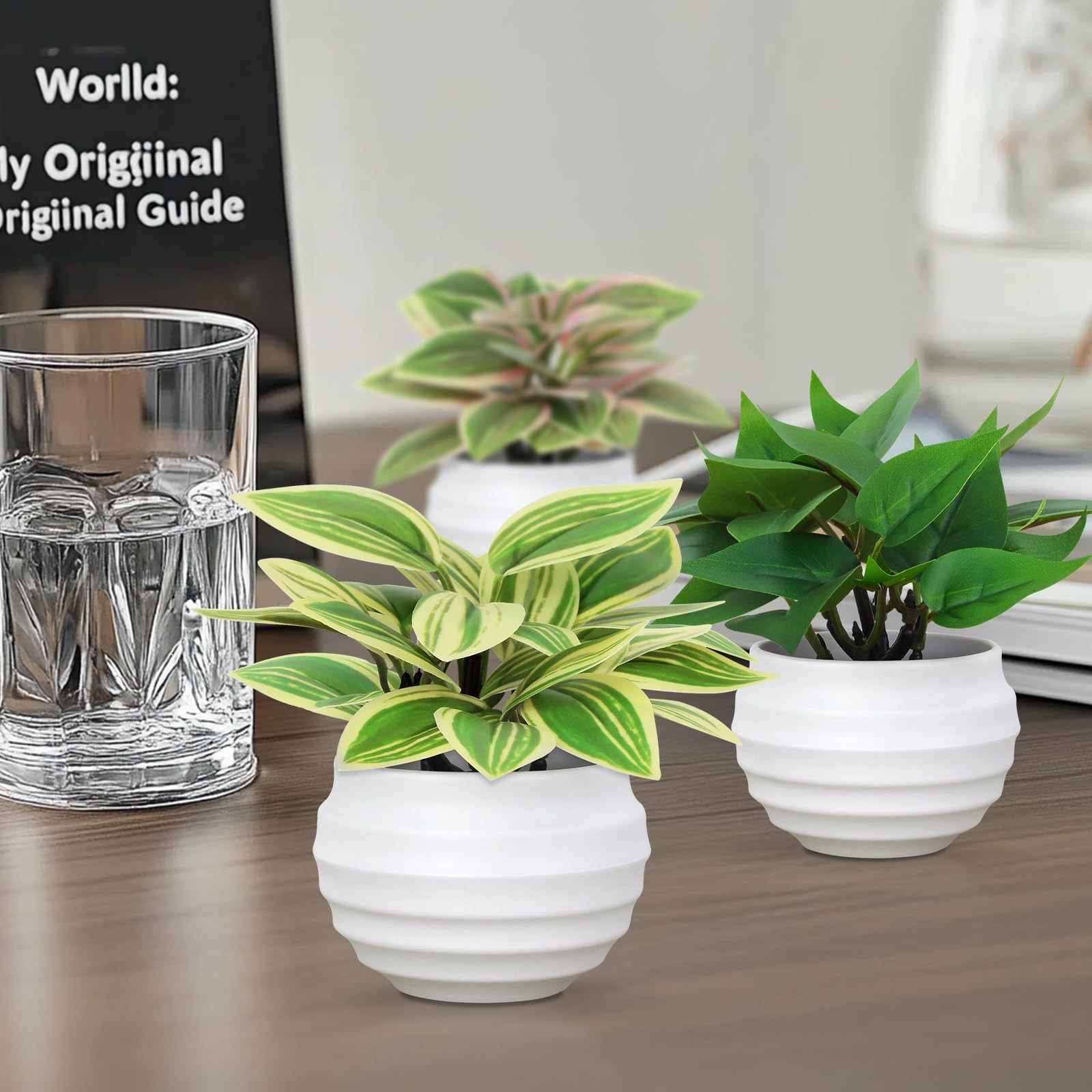 6 PCS Mini Artificial Plants Pots Small Faux Greenery Home Fake Gift Set