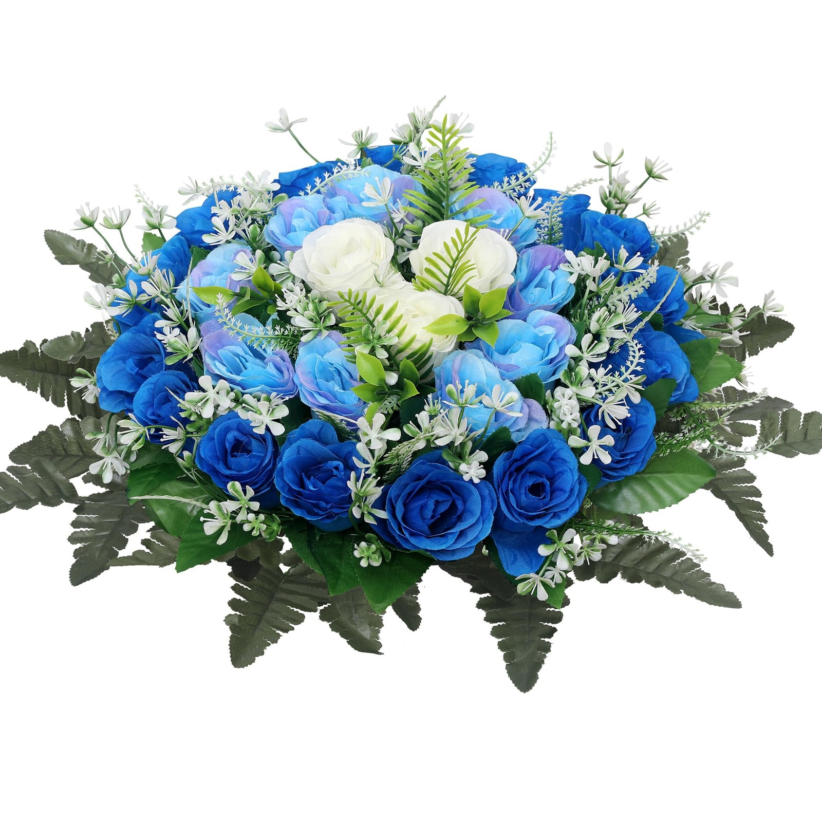 Artificial Cemetery Flowers Blue Silk Memorial Rose Headstone Grave Decor