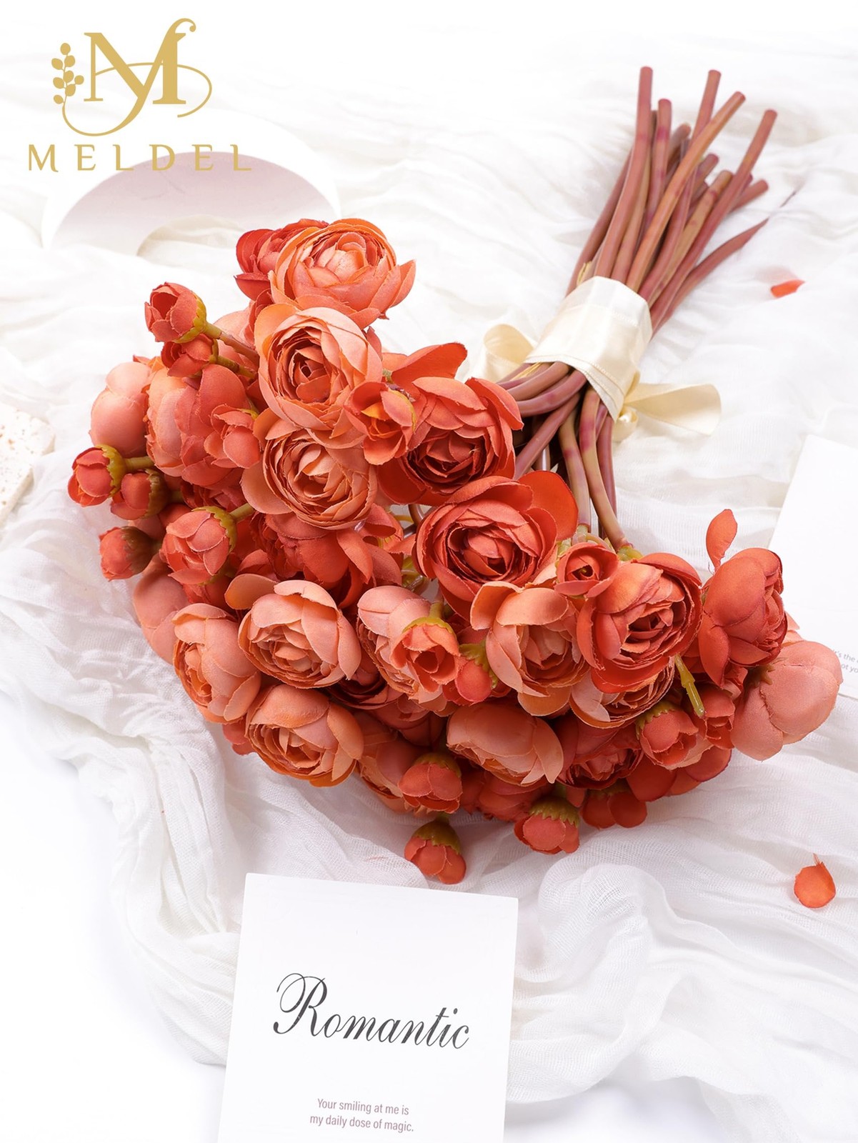 Burnt Orange 32 PCS Ranunculus Artificial Silk Mini Peonies For DIY Decor