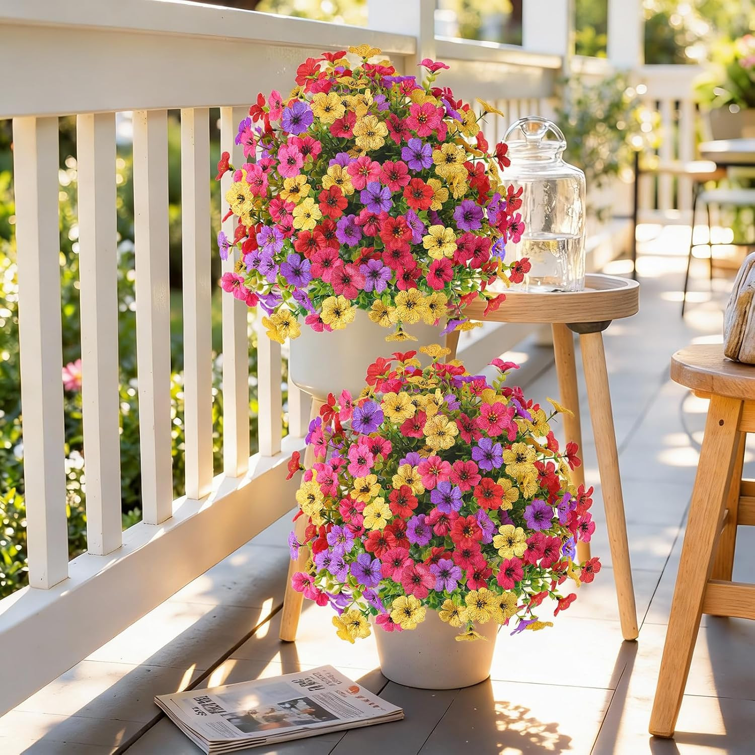 2Pcs 20″ Artificial Topiary Ball Flowers for Outdoors, Spring Decoration with Sp