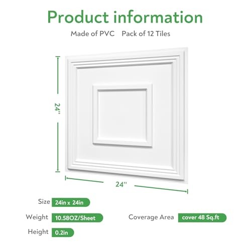 PVC Ceiling Tiles, 2’x2′ Glue Up Ceiling Panel to Prevent 24″x24″ White