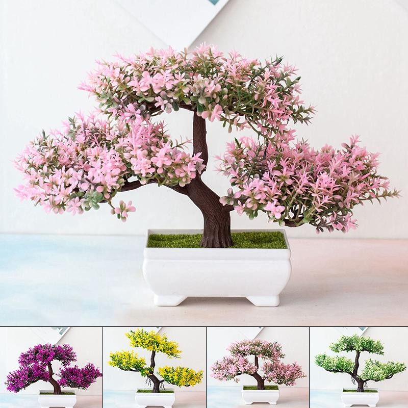 Artificial Bonsai Tree Potted Plant Fake Flowers Home Table Garden Decoration