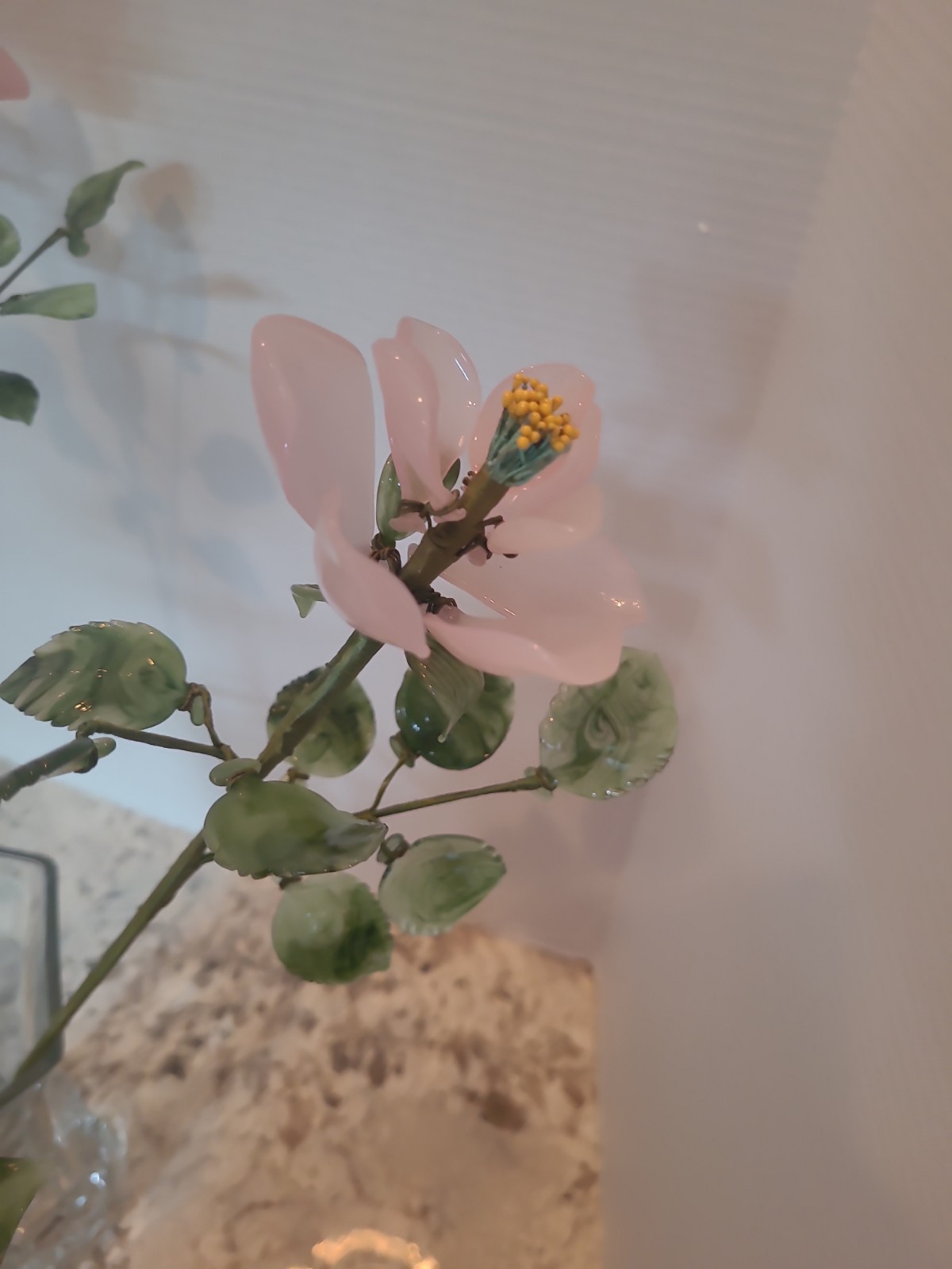 4-Vintage Porcelain Flowers With Plastic Stems Pink 25″ Long Stem
