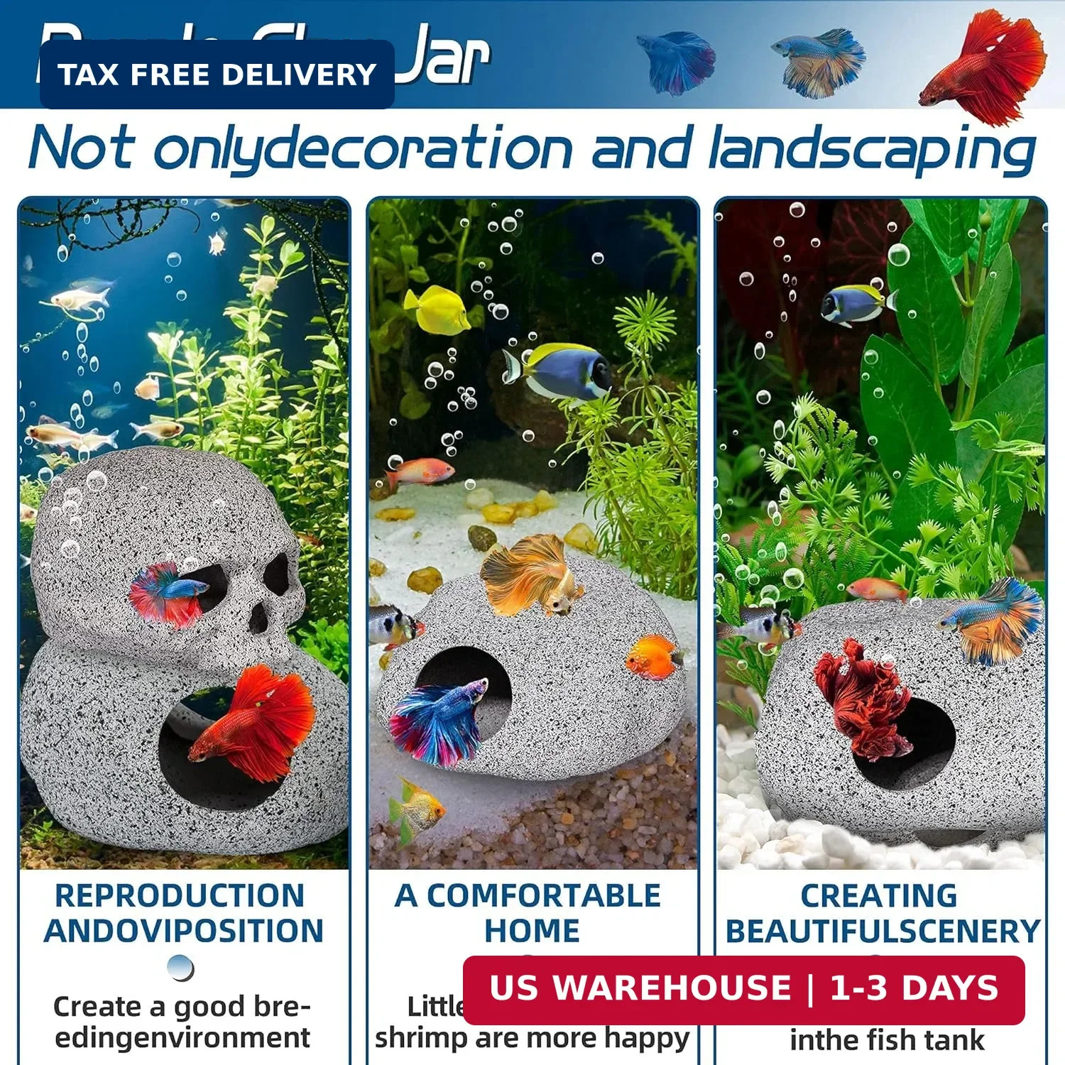 Ameliade Aquarium Decorations Cave Fish Tank Accessories Rock Decor for Shrimp C