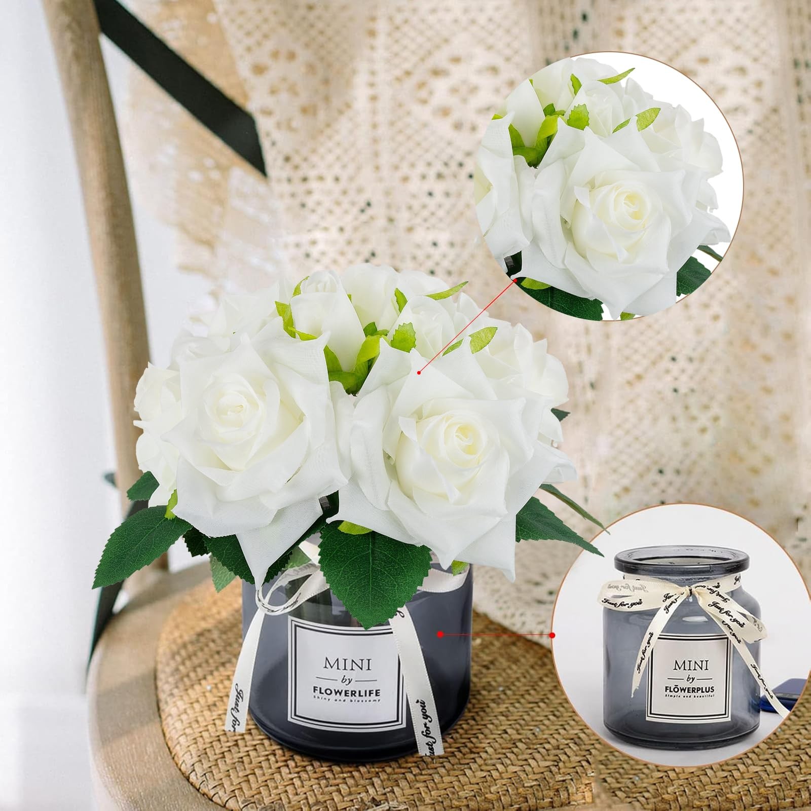 Artificial Flower and Glass vase, Silk Rose Flower Glass Bottle Set, Suitable…