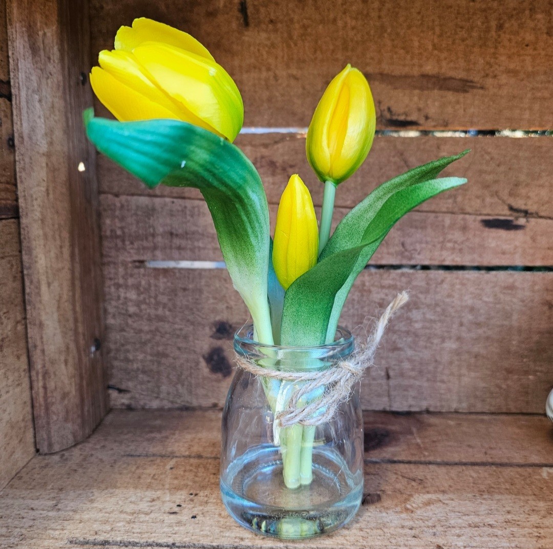 Real Touch Artificial Tulip in a vase FAKE WATER flowers LOOK REAL Spring Decor