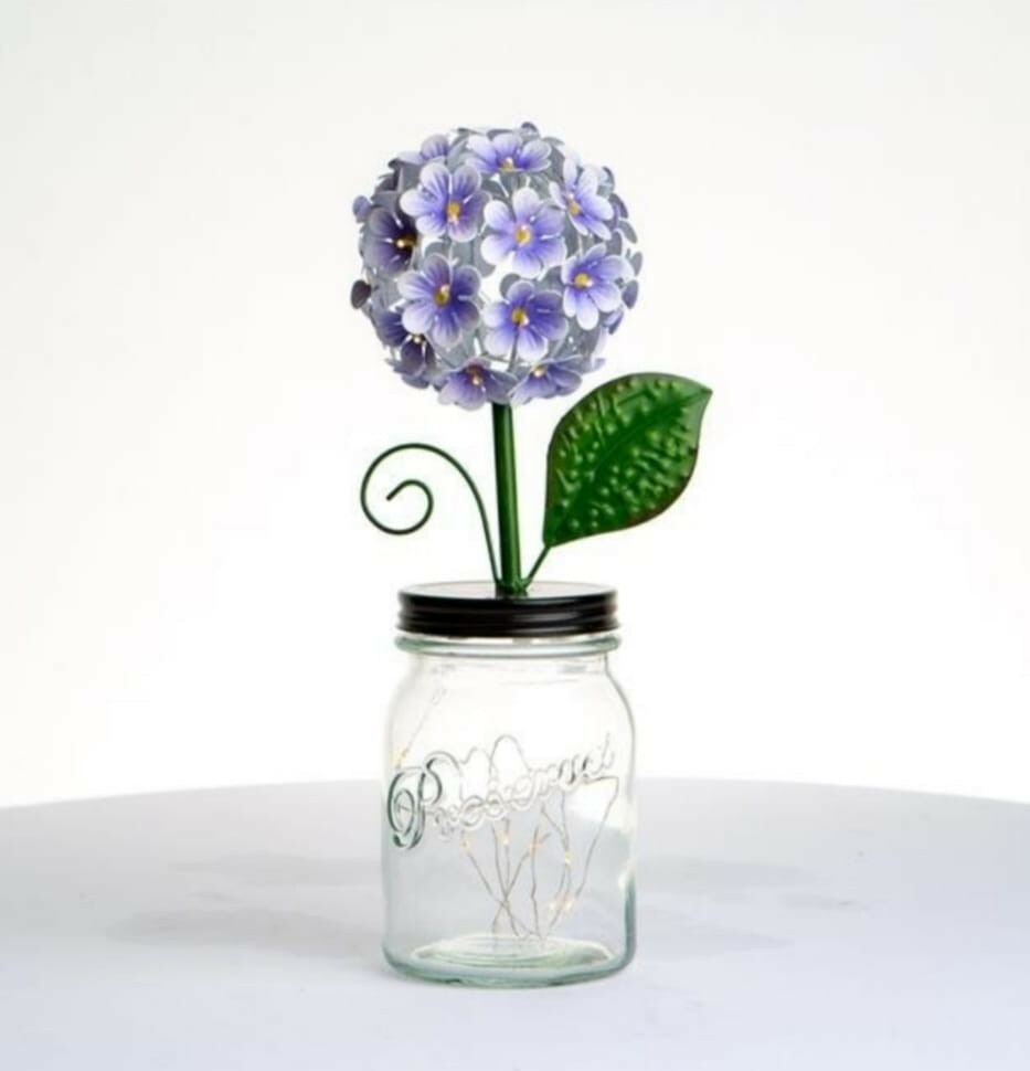 LED Lighted Metal Hydrangea in Jar with fairy light, Ultimate in.. Purple Q9