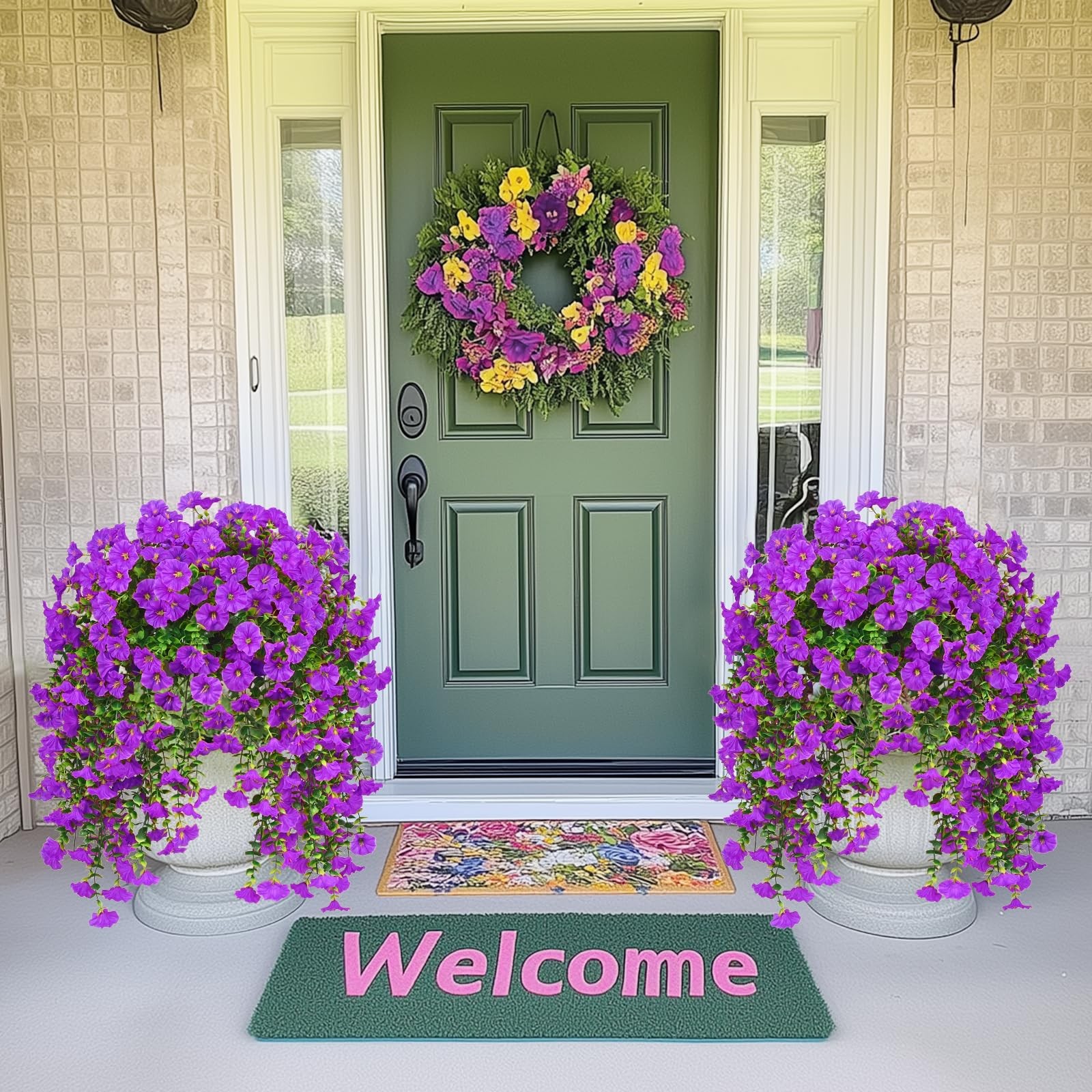 2 Pcs Look Real Artificial Flowers for Outdoors, Realistic Artificial Hanging